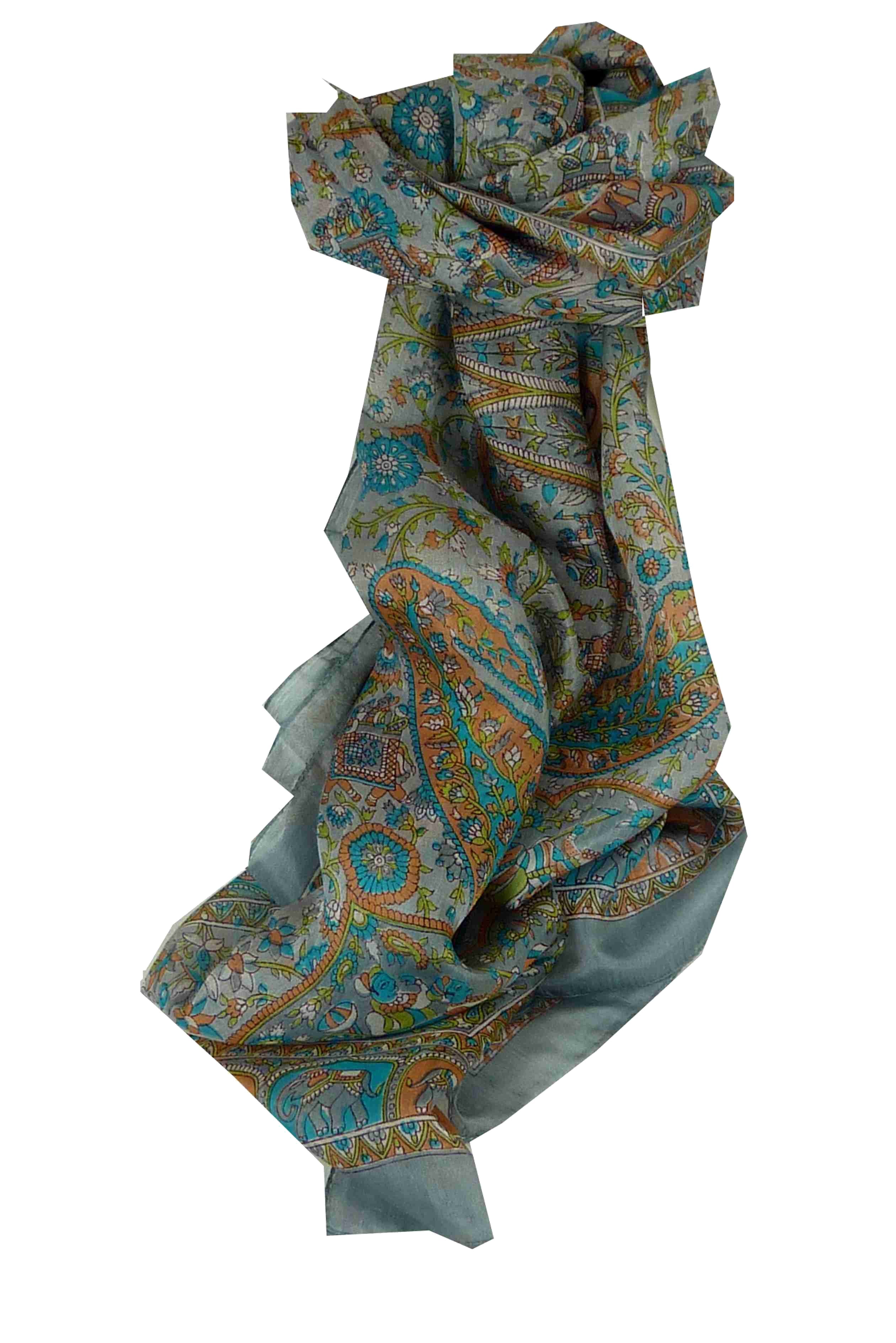 Mulberry Silk Traditional Long Scarf Baira Grey by Pashmina & Silk