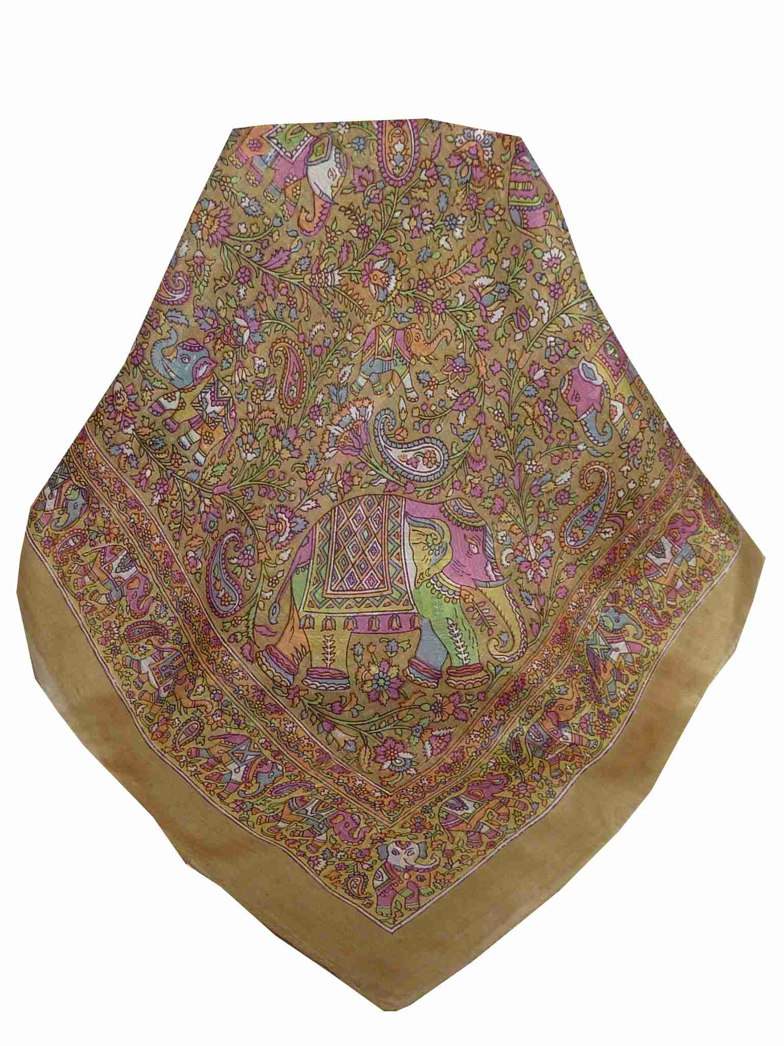 Tradizionale Sciarpa Quadrata di Seta Kalpi Ecru di Pashmina & Silk