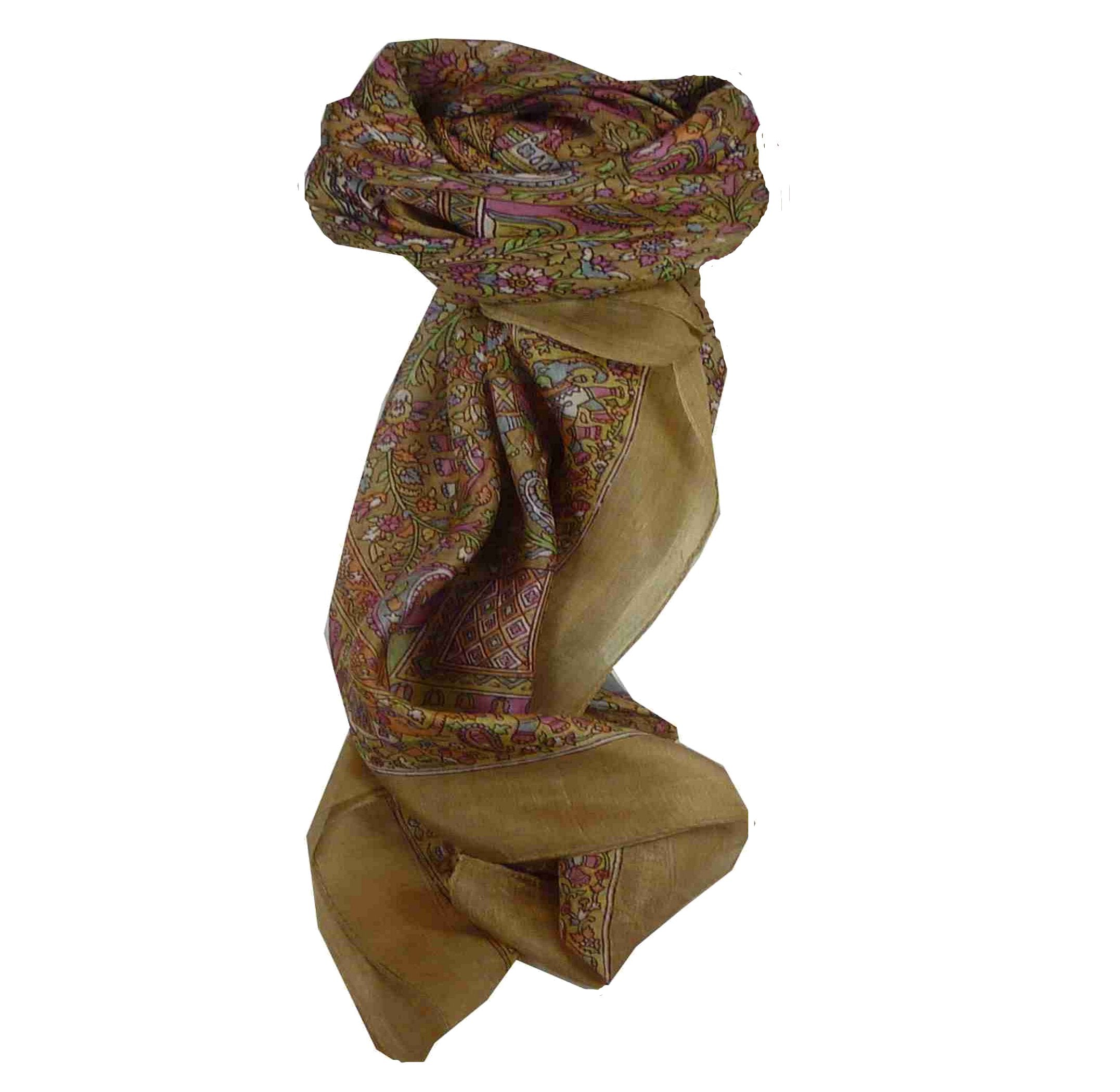 Tradizionale Sciarpa Quadrata di Seta Kalpi Ecru di Pashmina & Silk