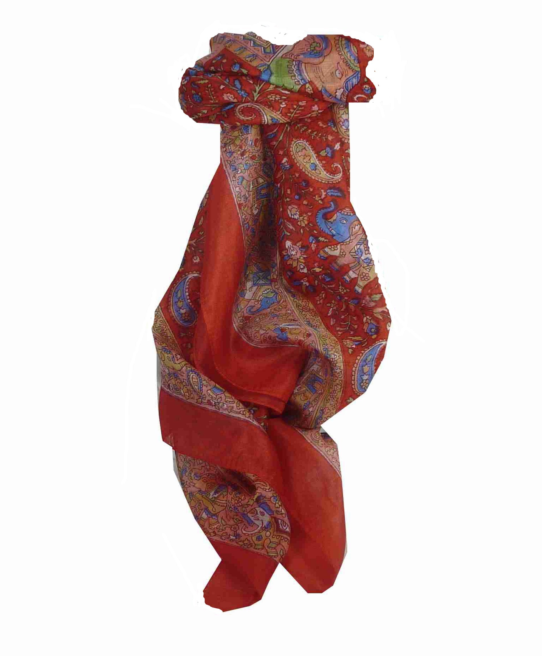 Tradizionale Sciarpa Quadrata di Seta Kalpi Red di Pashmina & Silk