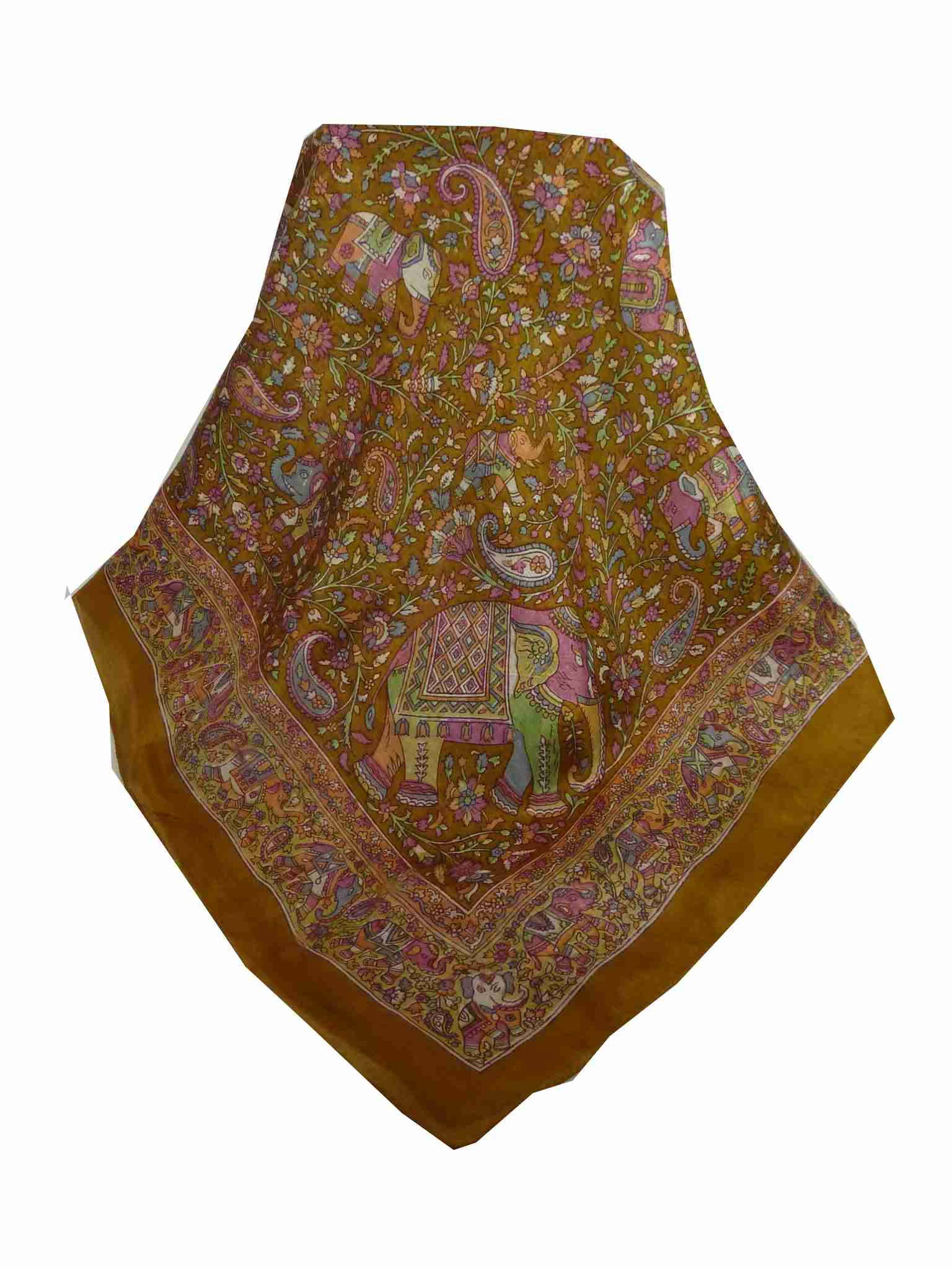 Tradizionale Sciarpa Quadrata di Seta Kalpi Caramel di Pashmina & Silk