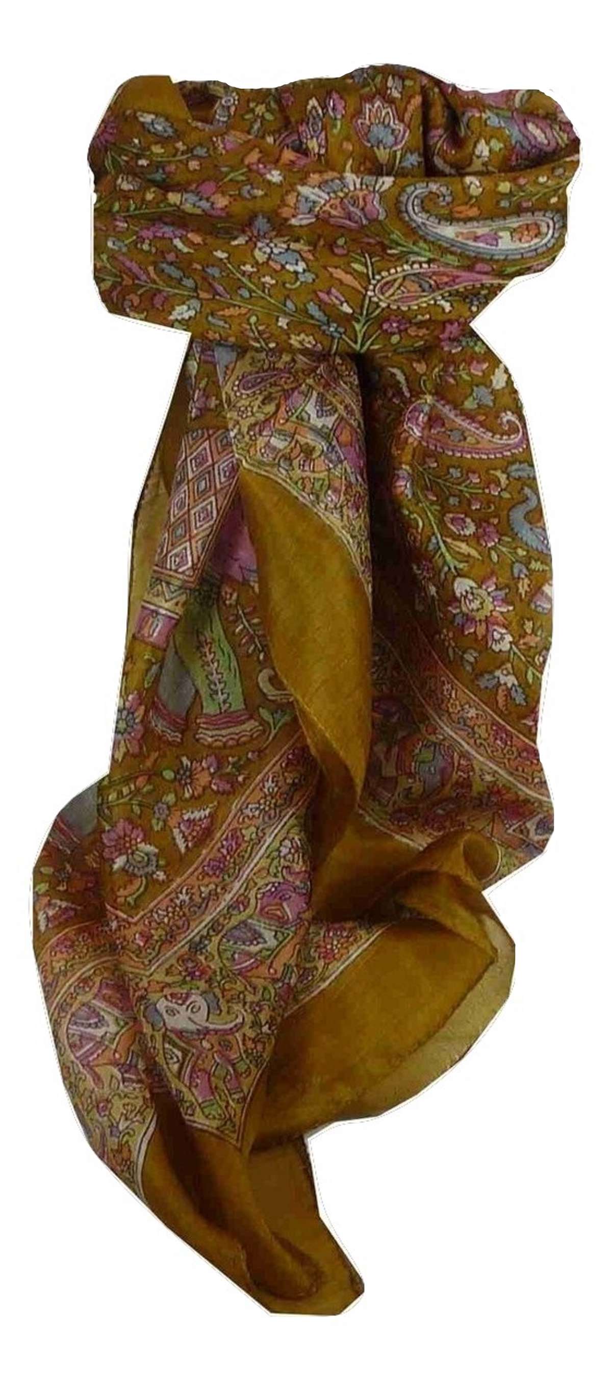 Tradizionale Sciarpa Quadrata di Seta Kalpi Caramel di Pashmina & Silk