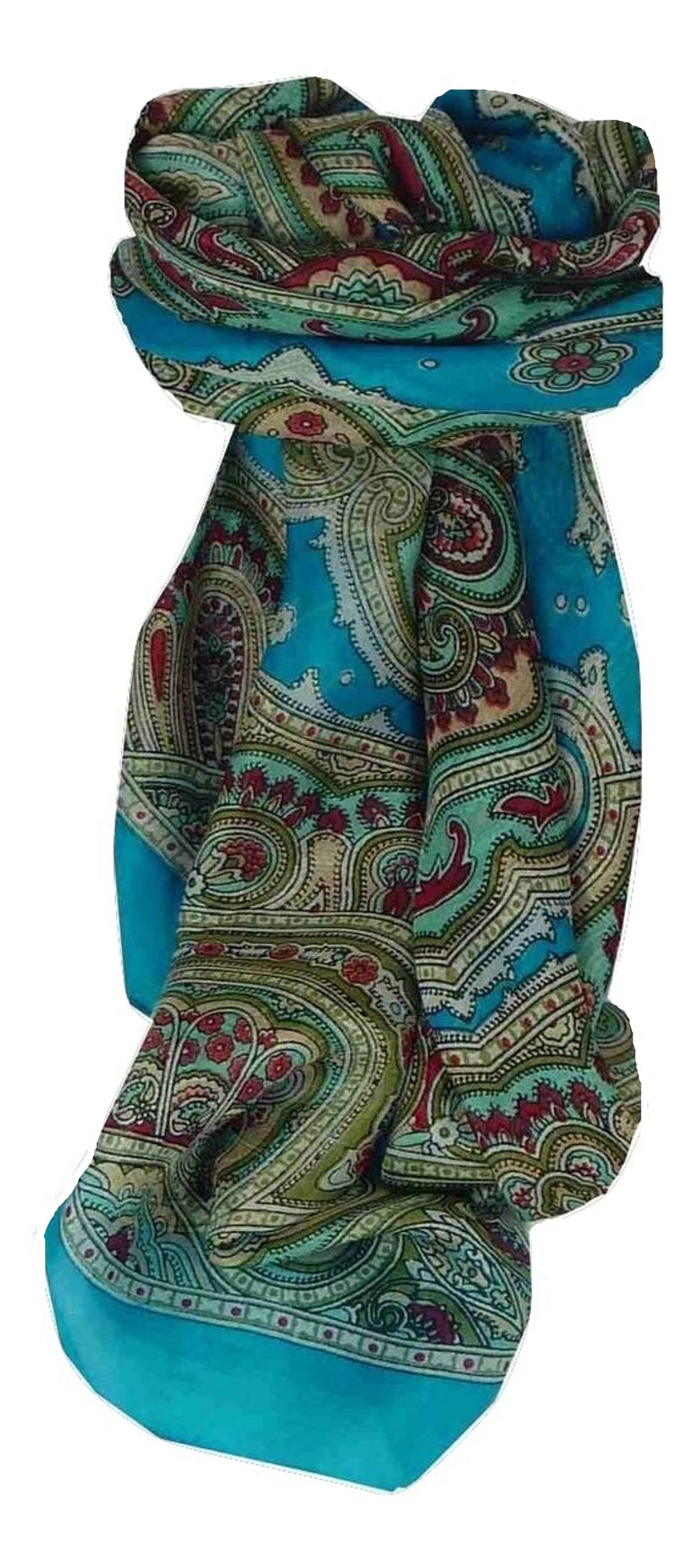 Mulberry Silk Traditional Square Scarf Jaya Aquamarine by Pashmina & Silk