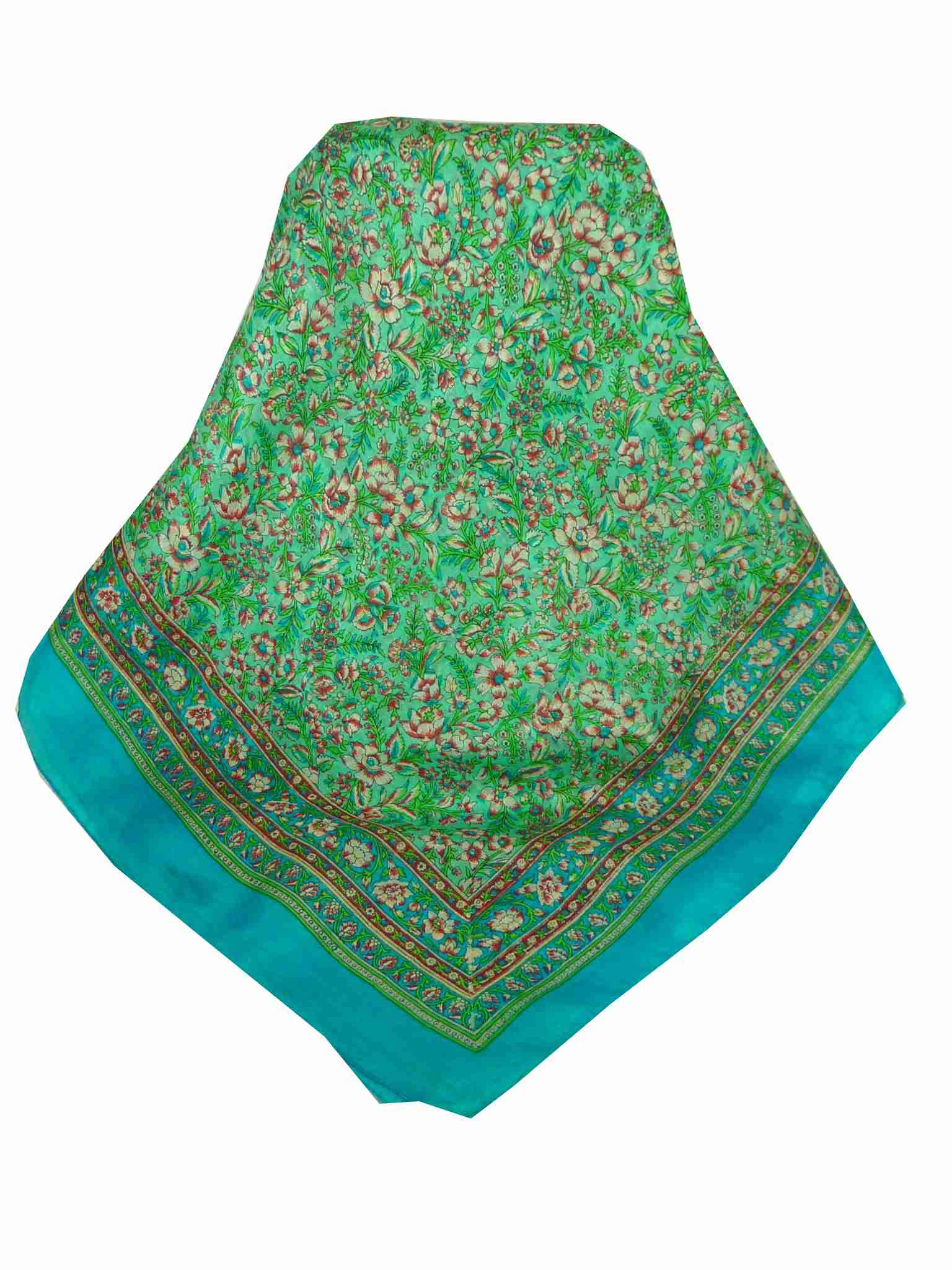 Tradizionale Sciarpa Quadrata di Seta Jind Aquamarine di Pashmina & Silk