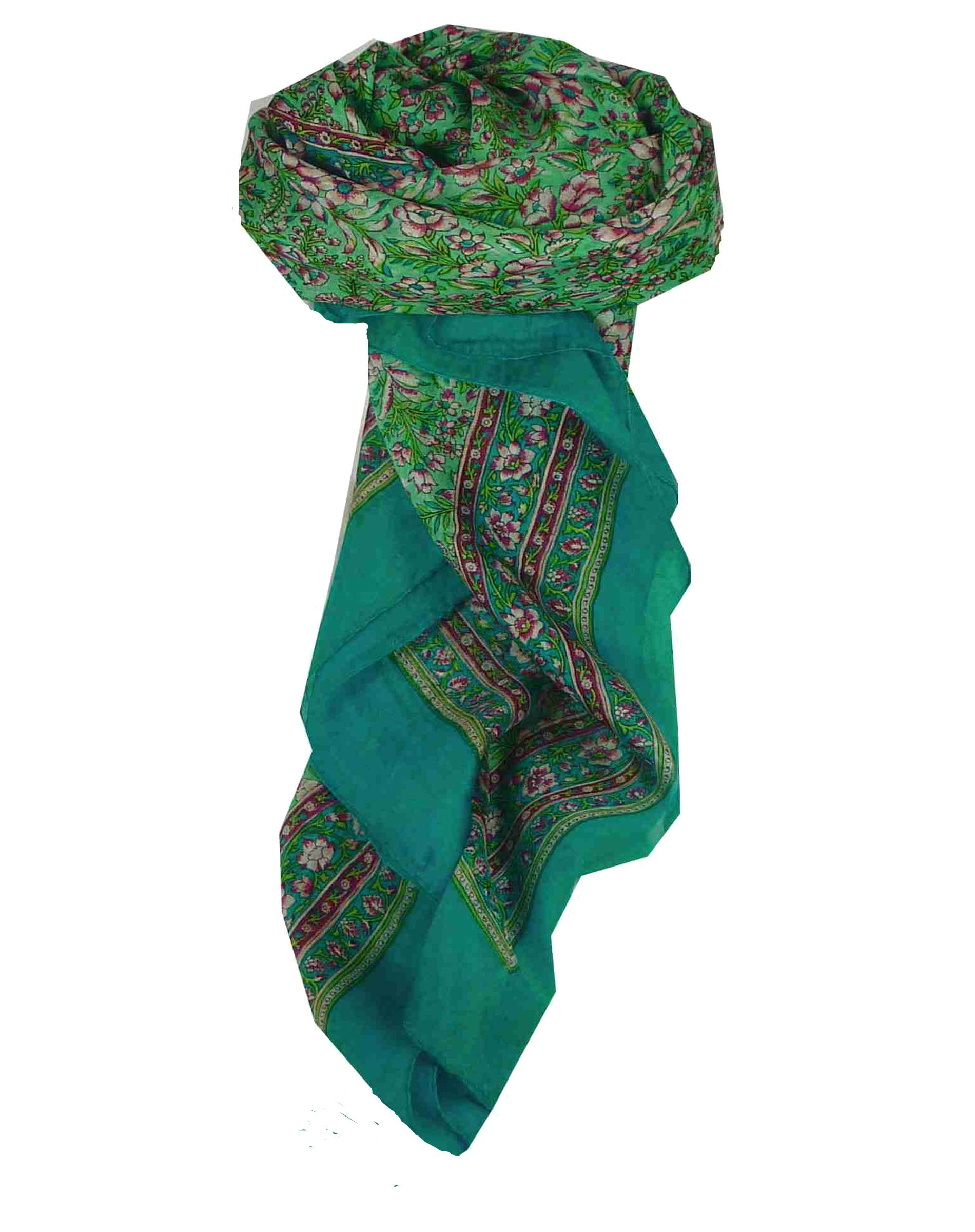 Tradizionale Sciarpa Quadrata di Seta Jind Aquamarine di Pashmina & Silk