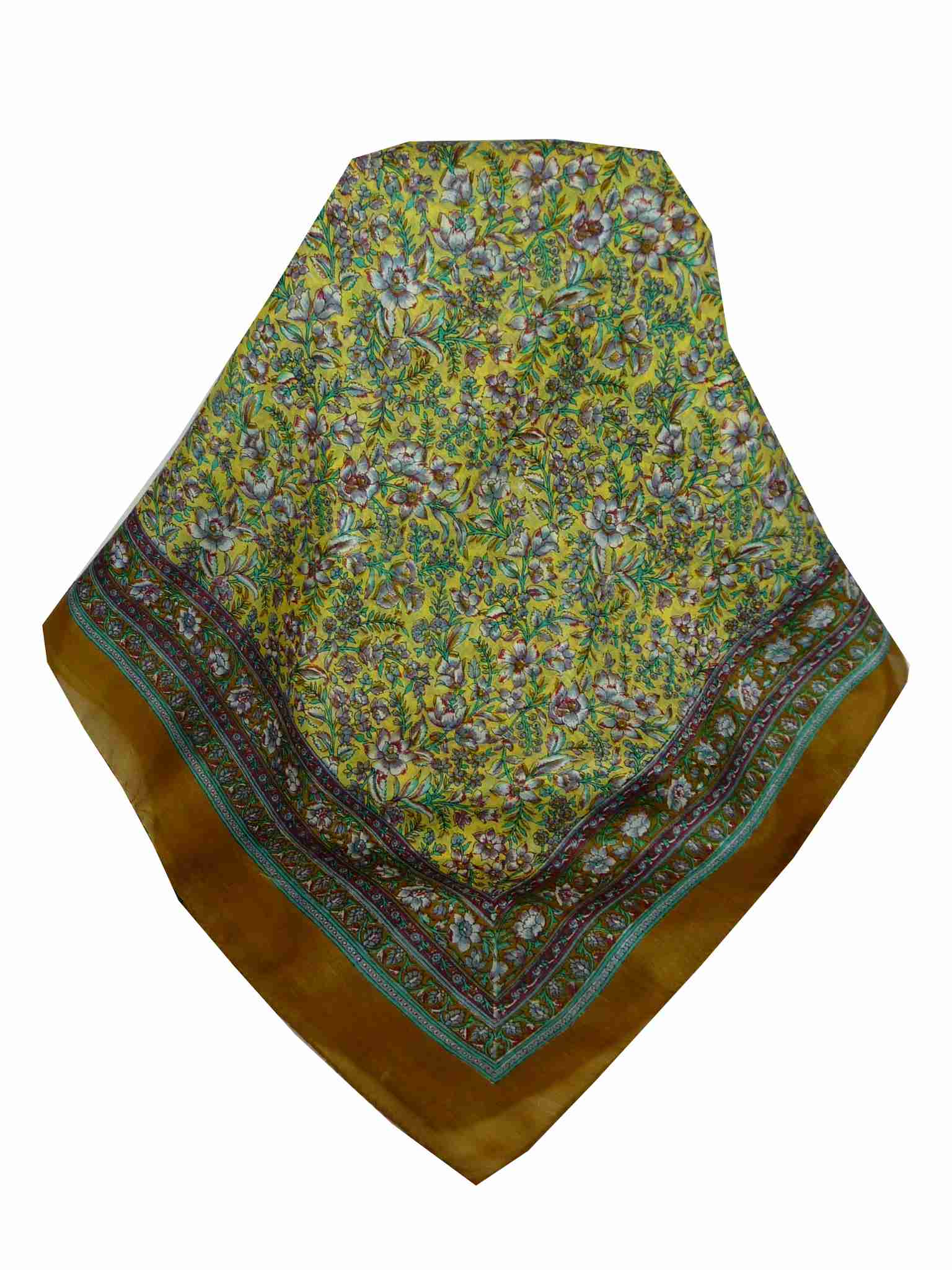 Tradizionale Sciarpa Quadrata di Seta Jind Caramel di Pashmina & Silk