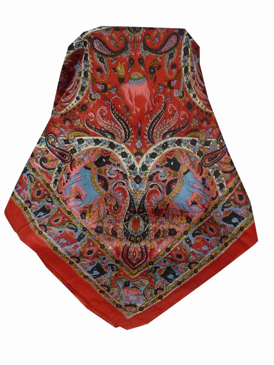 Mulberry Silk Traditional Square Scarf Kaladi Red by Pashmina & Silk