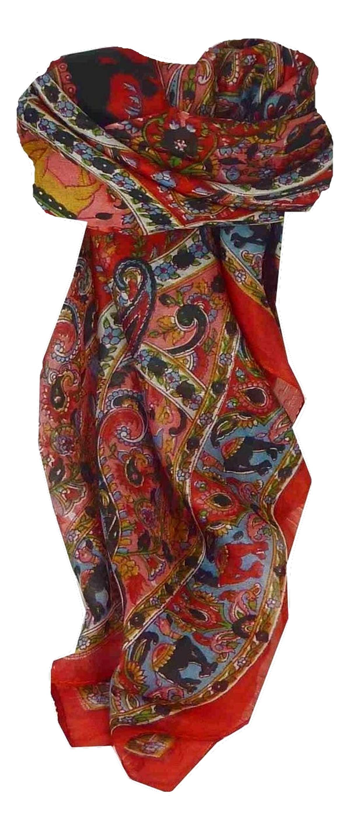 Mulberry Silk Traditional Square Scarf Kaladi Red by Pashmina & Silk