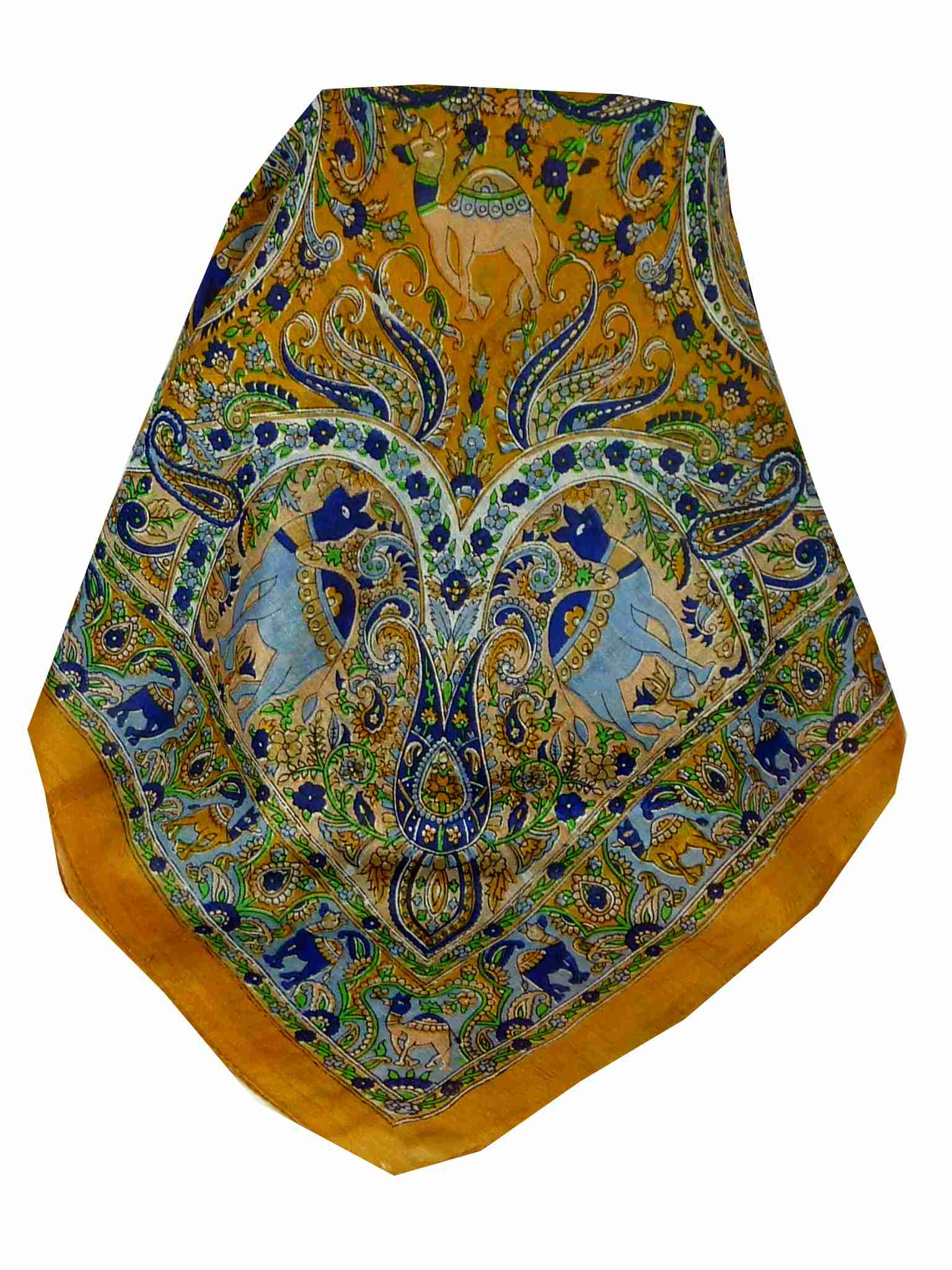 Mulberry Silk Traditional Square Scarf Kaladi Gold by Pashmina & Silk