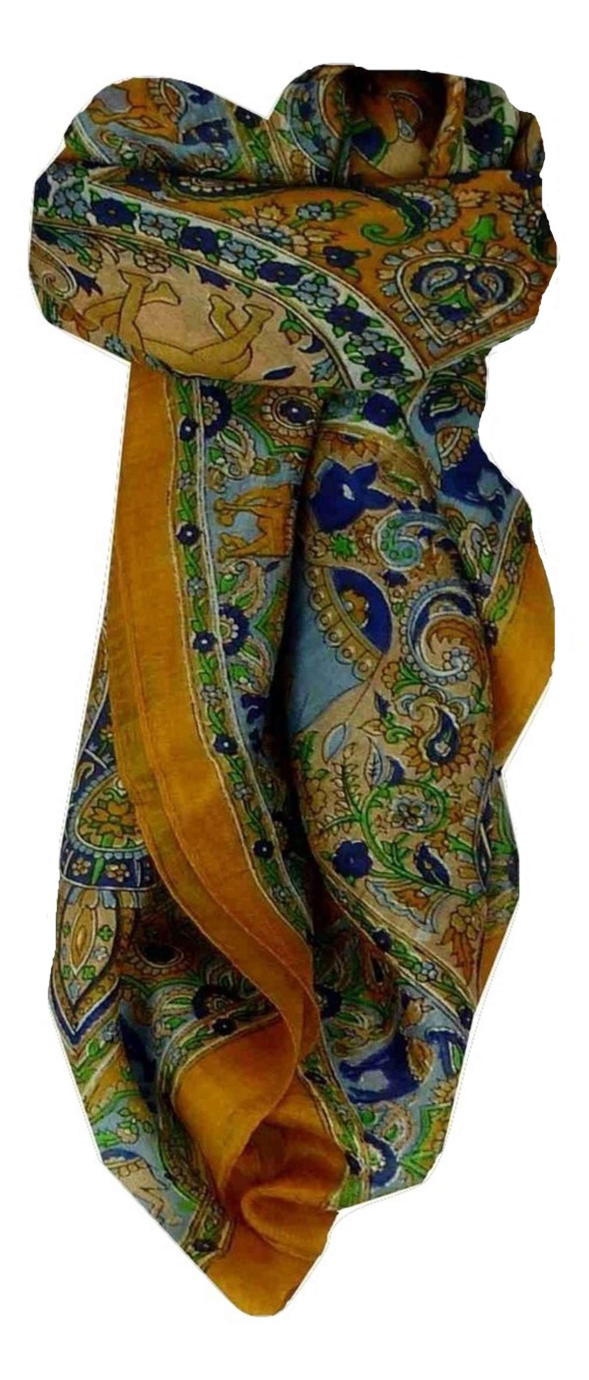 Mulberry Silk Traditional Square Scarf Kaladi Gold by Pashmina & Silk