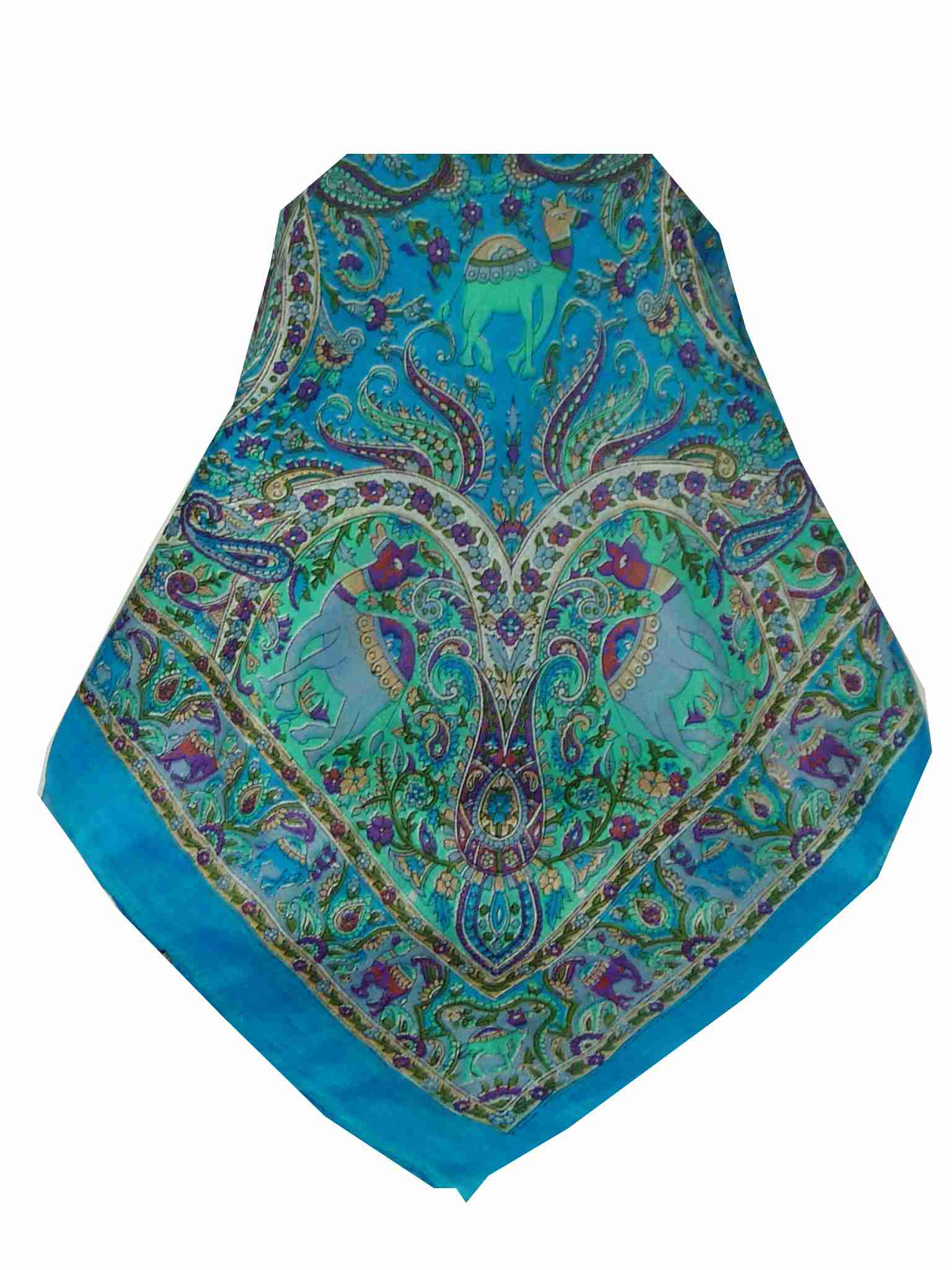 Mulberry Silk Traditional Square Scarf Kaladi Blue by Pashmina & Silk