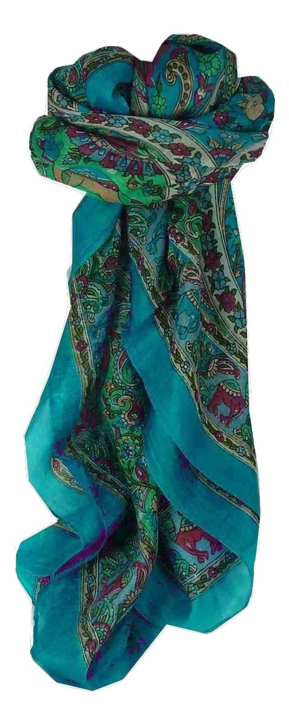 Mulberry Silk Traditional Square Scarf Kaladi Blue by Pashmina & Silk