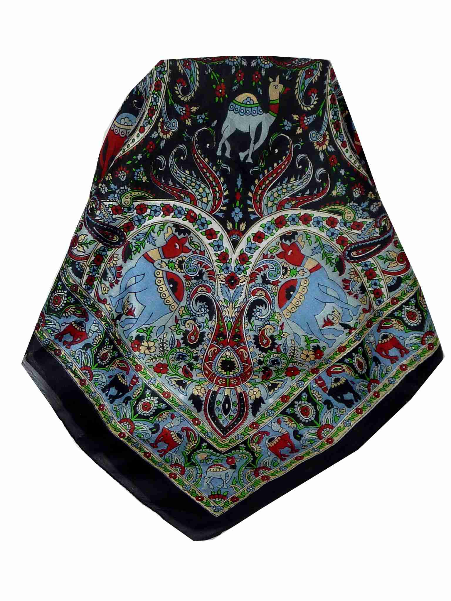 Mulberry Silk Traditional Square Scarf Kaladi Black by Pashmina & Silk