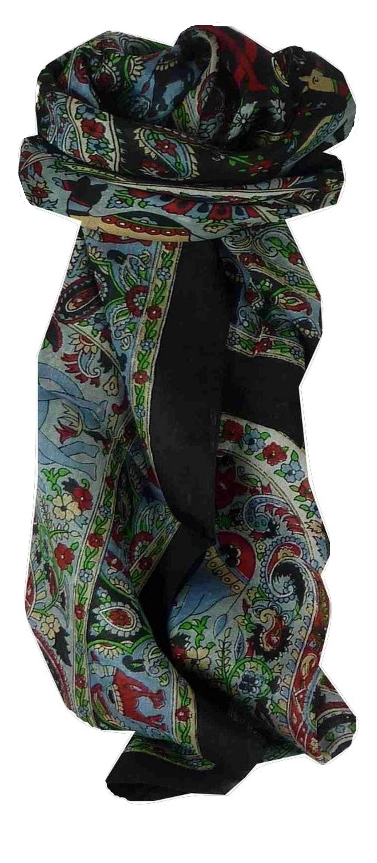 Mulberry Silk Traditional Square Scarf Kaladi Black by Pashmina & Silk