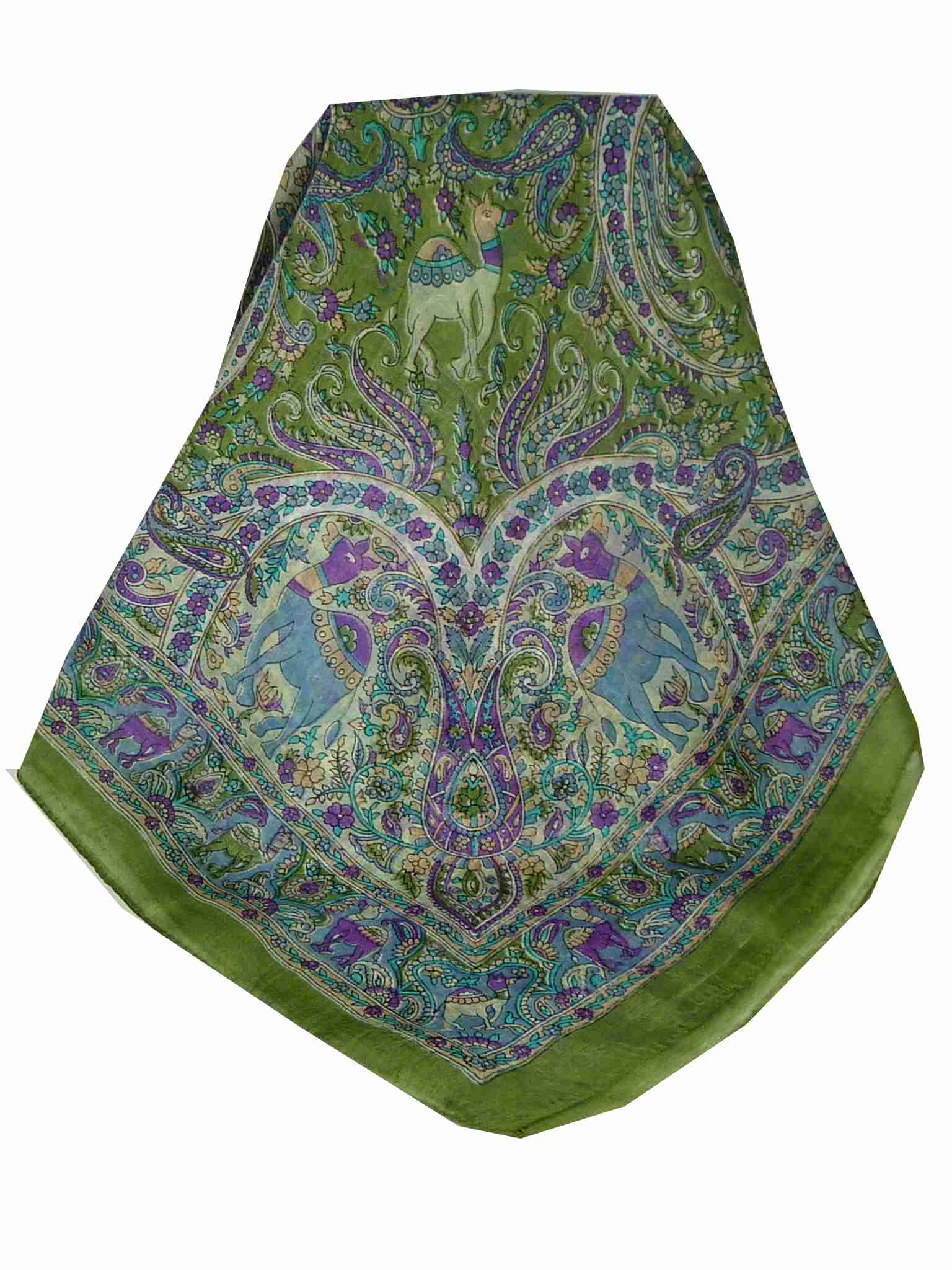 Mulberry Silk Traditional Square Scarf Kaladi Sage by Pashmina & Silk