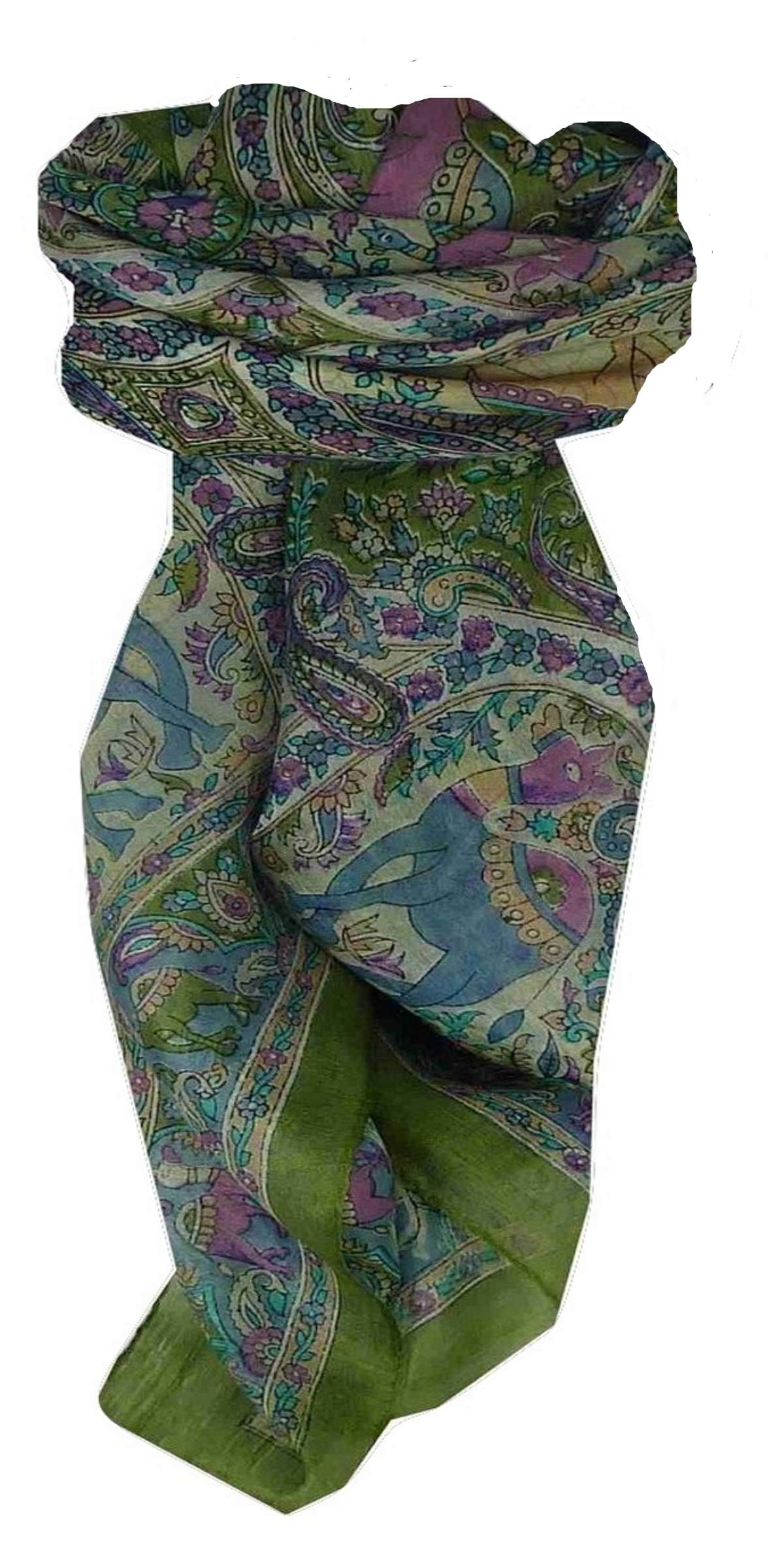 Mulberry Silk Traditional Square Scarf Kaladi Sage by Pashmina & Silk