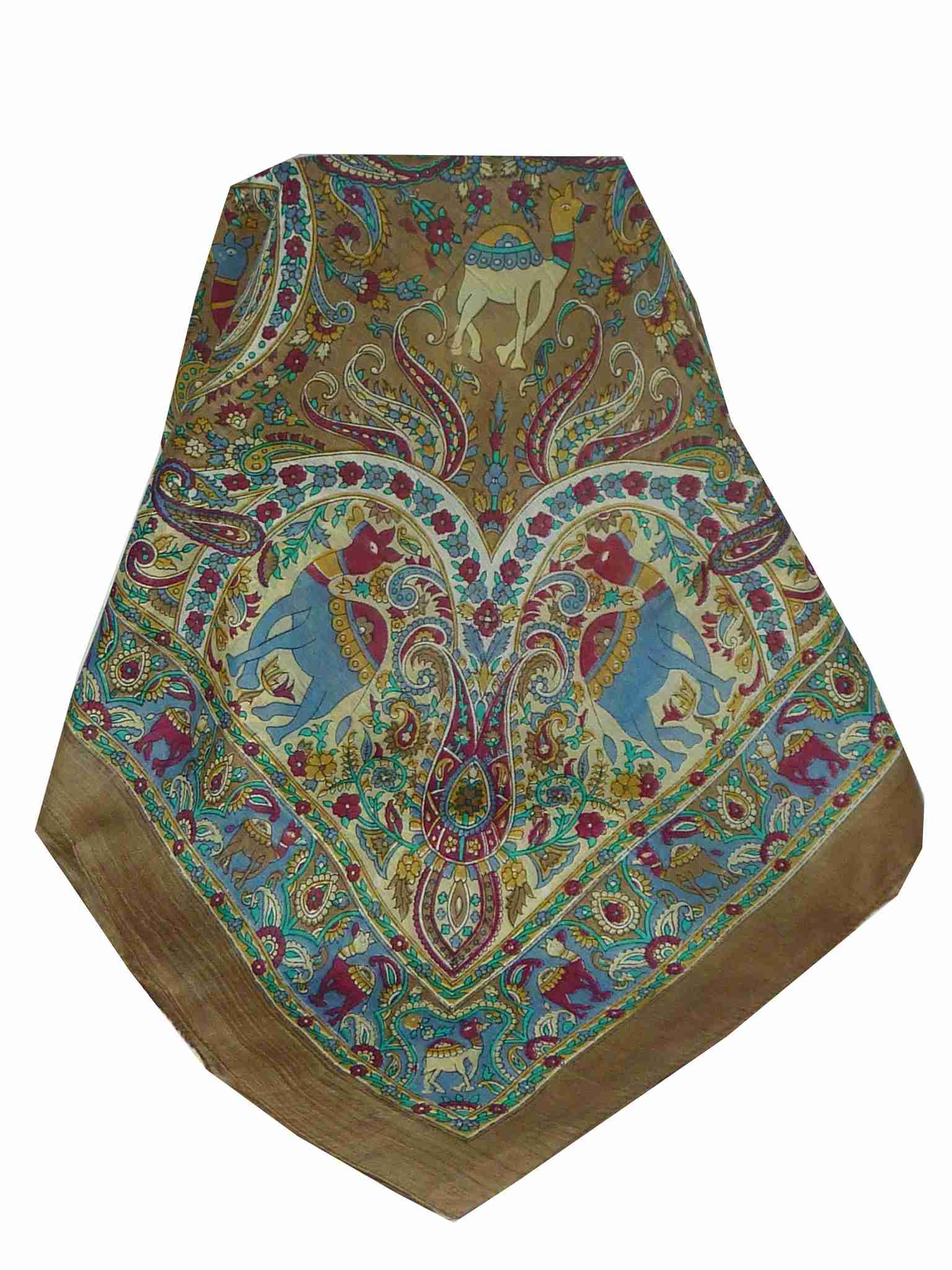Mulberry Silk Traditional Square Scarf Kaladi Coffee by Pashmina & Silk