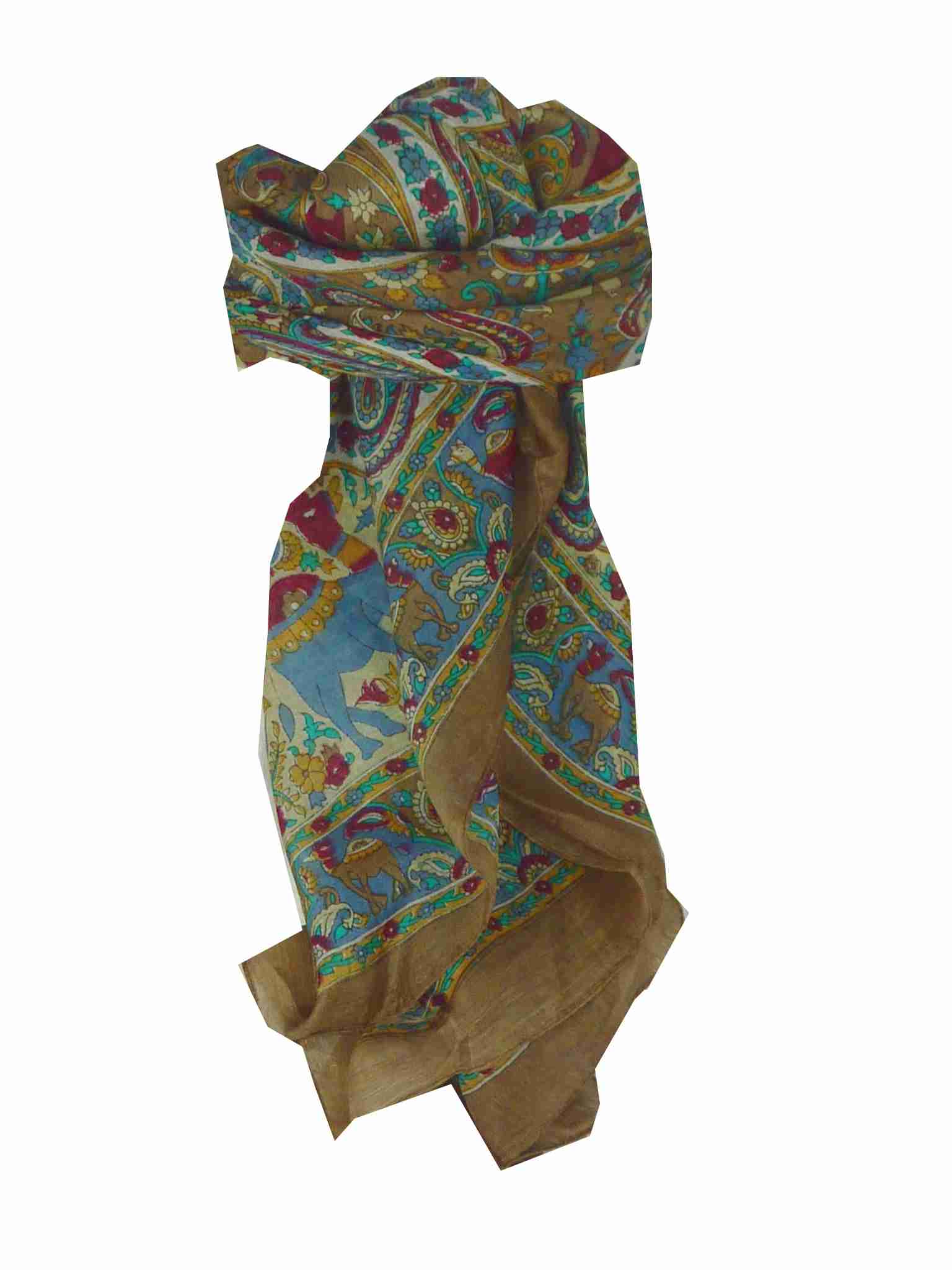 Mulberry Silk Traditional Square Scarf Kaladi Coffee by Pashmina & Silk