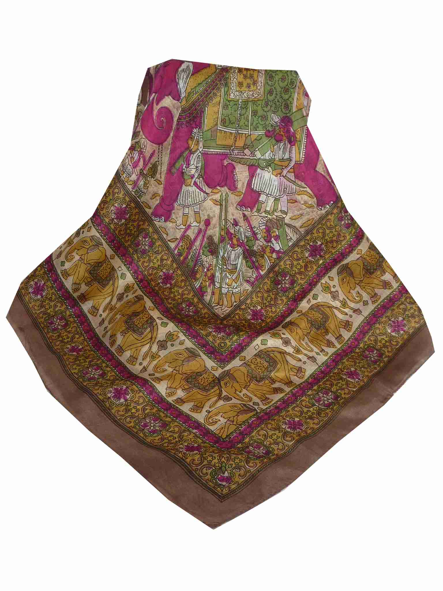 Mulberry Silk Traditional Square Scarf Farrin Coffee & Cerise by Pashmina & Silk