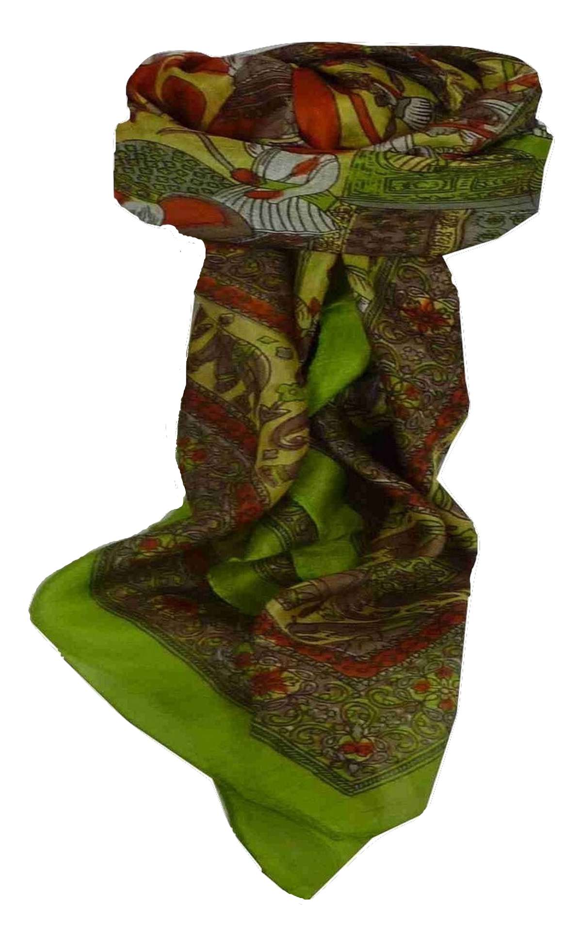 Mulberry Silk Traditional Square Scarf Farrin Citron Vert by Pashmina & Silk