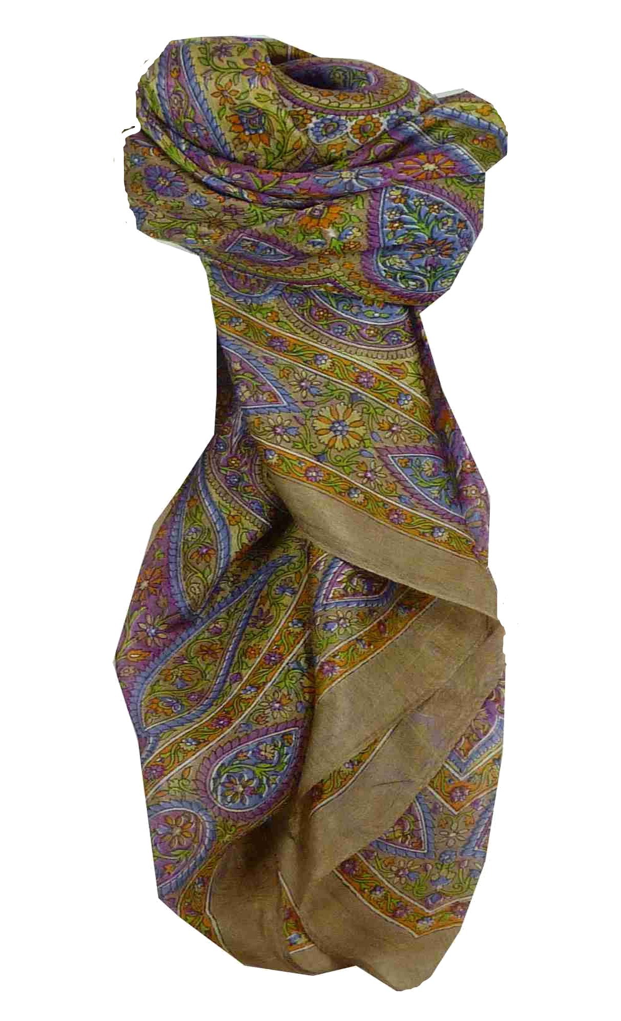 Tradizionale Sciarpa Quadrata di Seta Chiti Ecru di Pashmina & Silk