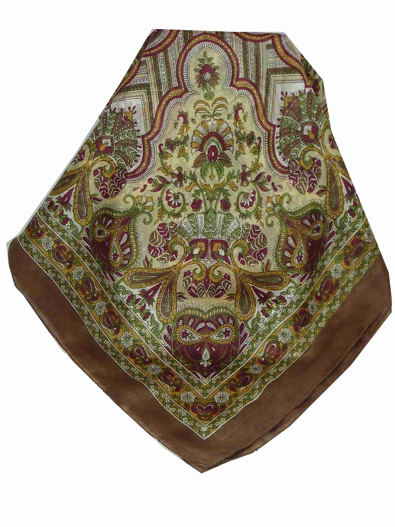 Mulberry Silk Traditional Square Scarf Colaba Brown by Pashmina & Silk