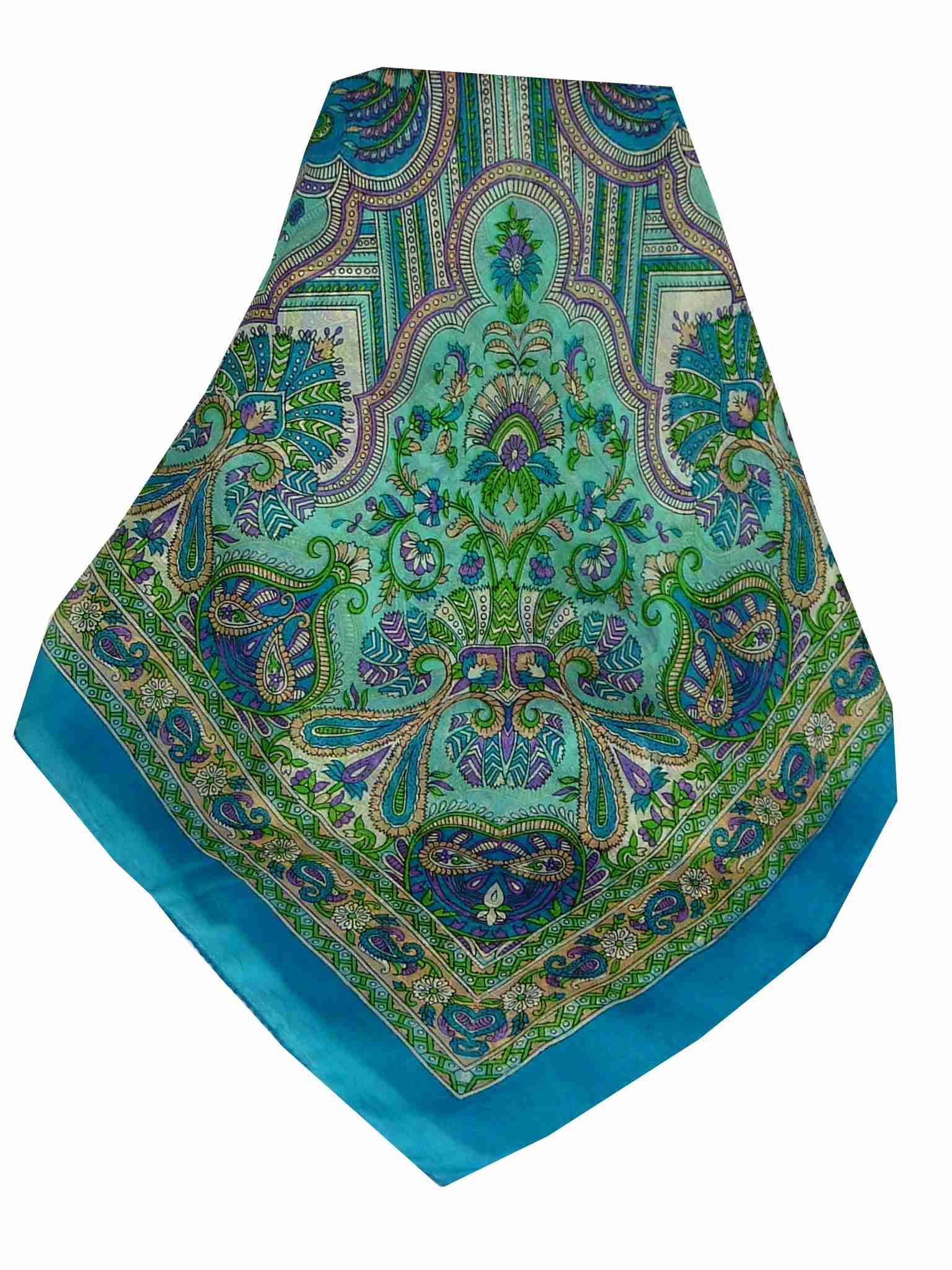 Mulberry Silk Traditional Square Scarf Colaba Blue by Pashmina & Silk