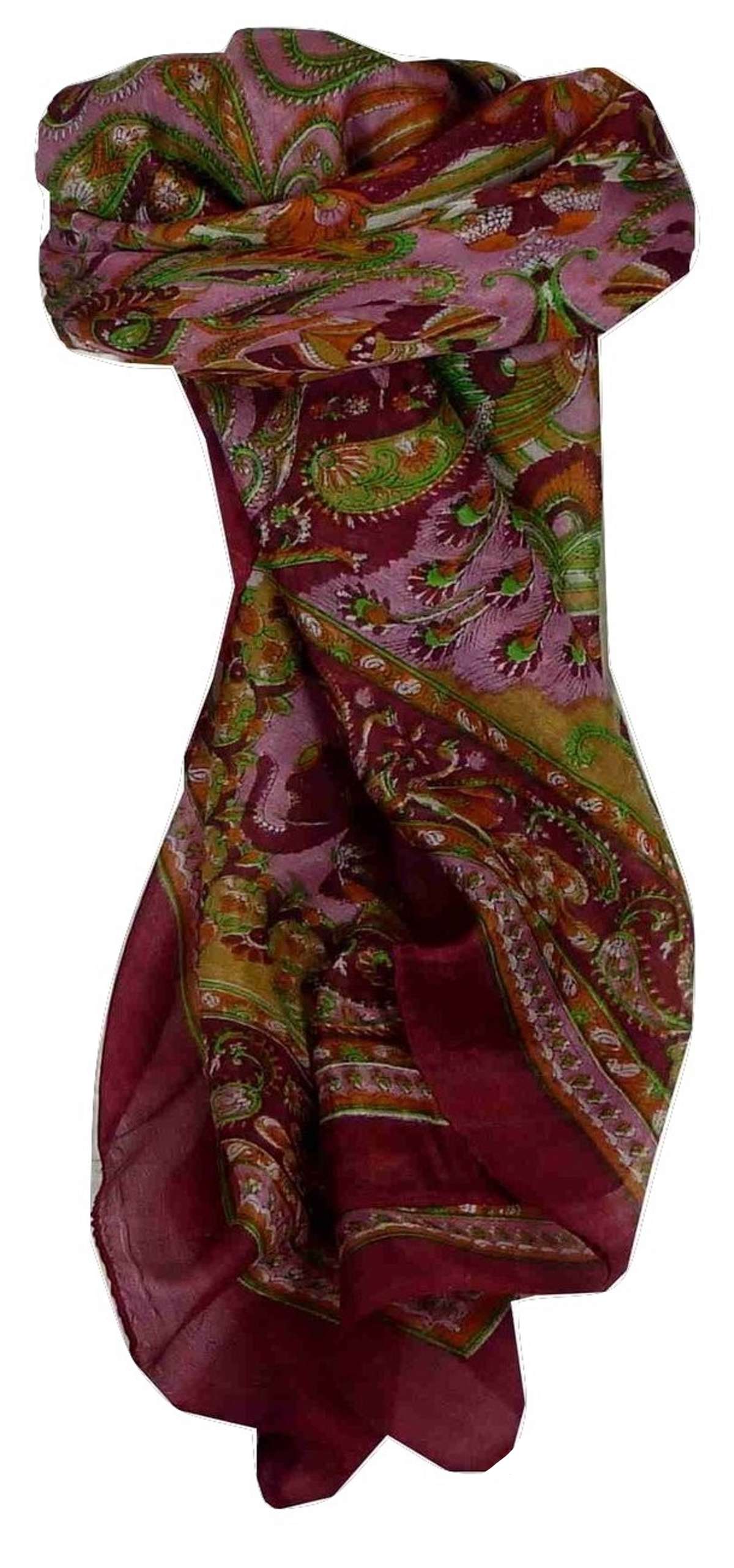 Mulberry Silk Traditional Square Scarf Dawa Wine by Pashmina & Silk
