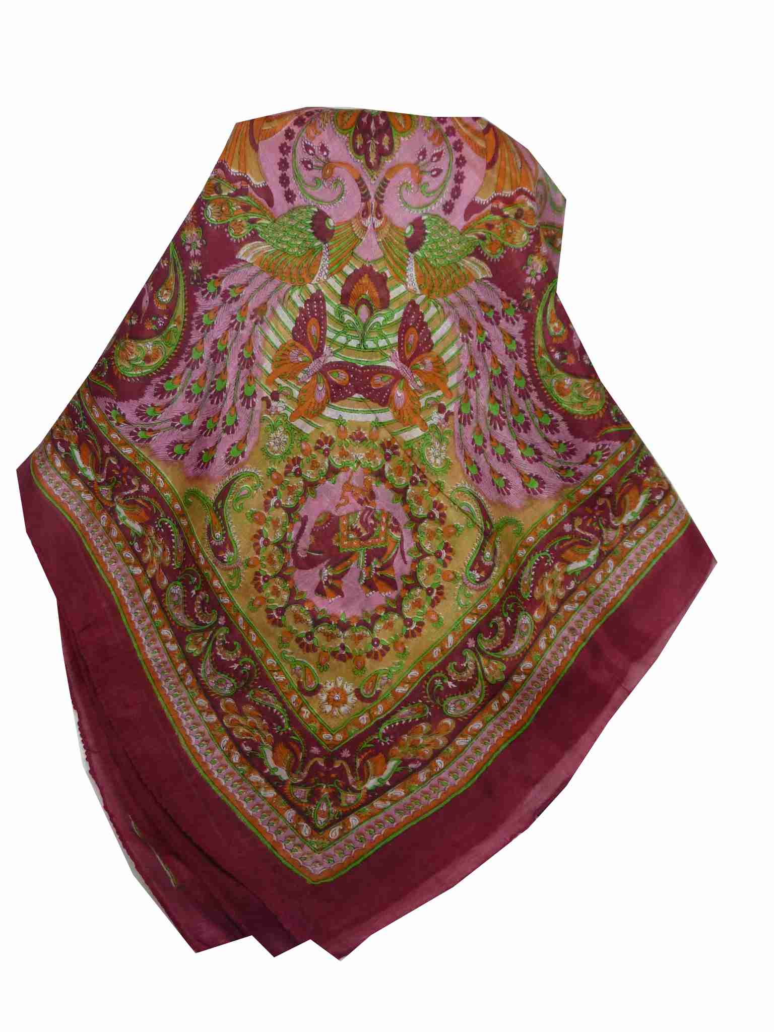Mulberry Silk Traditional Square Scarf Dawa Wine by Pashmina & Silk