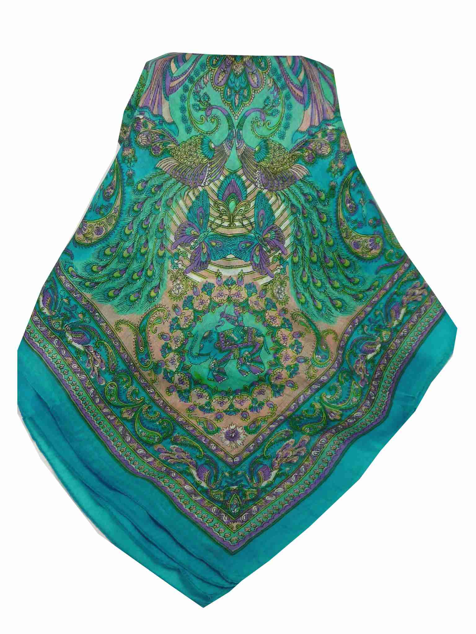 Mulberry Silk Traditional Square Scarf Dawa Aquamarine by Pashmina & Silk