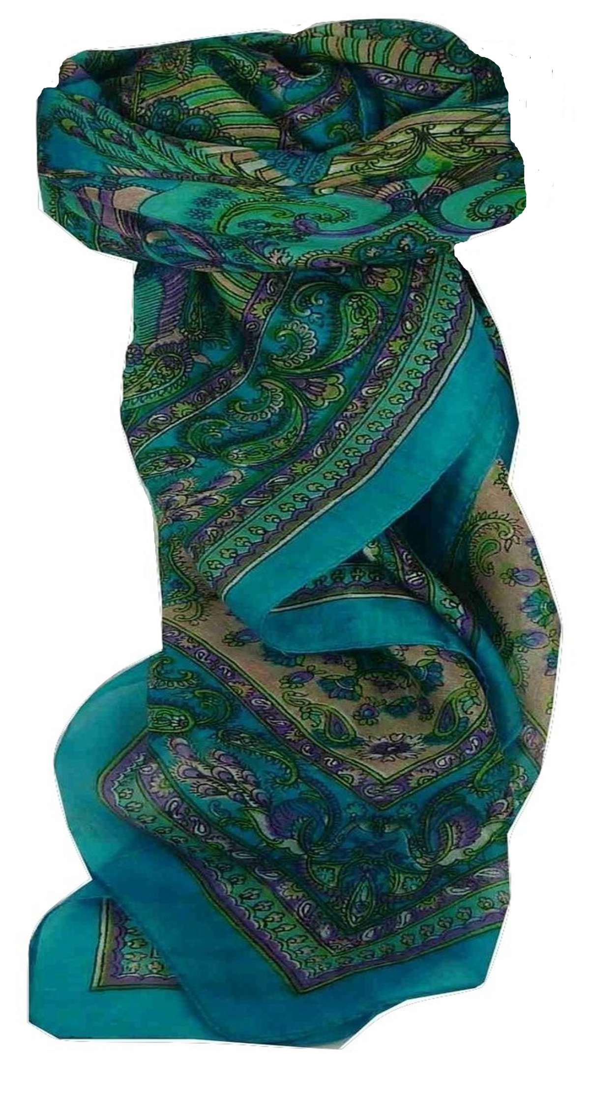 Mulberry Silk Traditional Square Scarf Dawa Aquamarine by Pashmina & Silk
