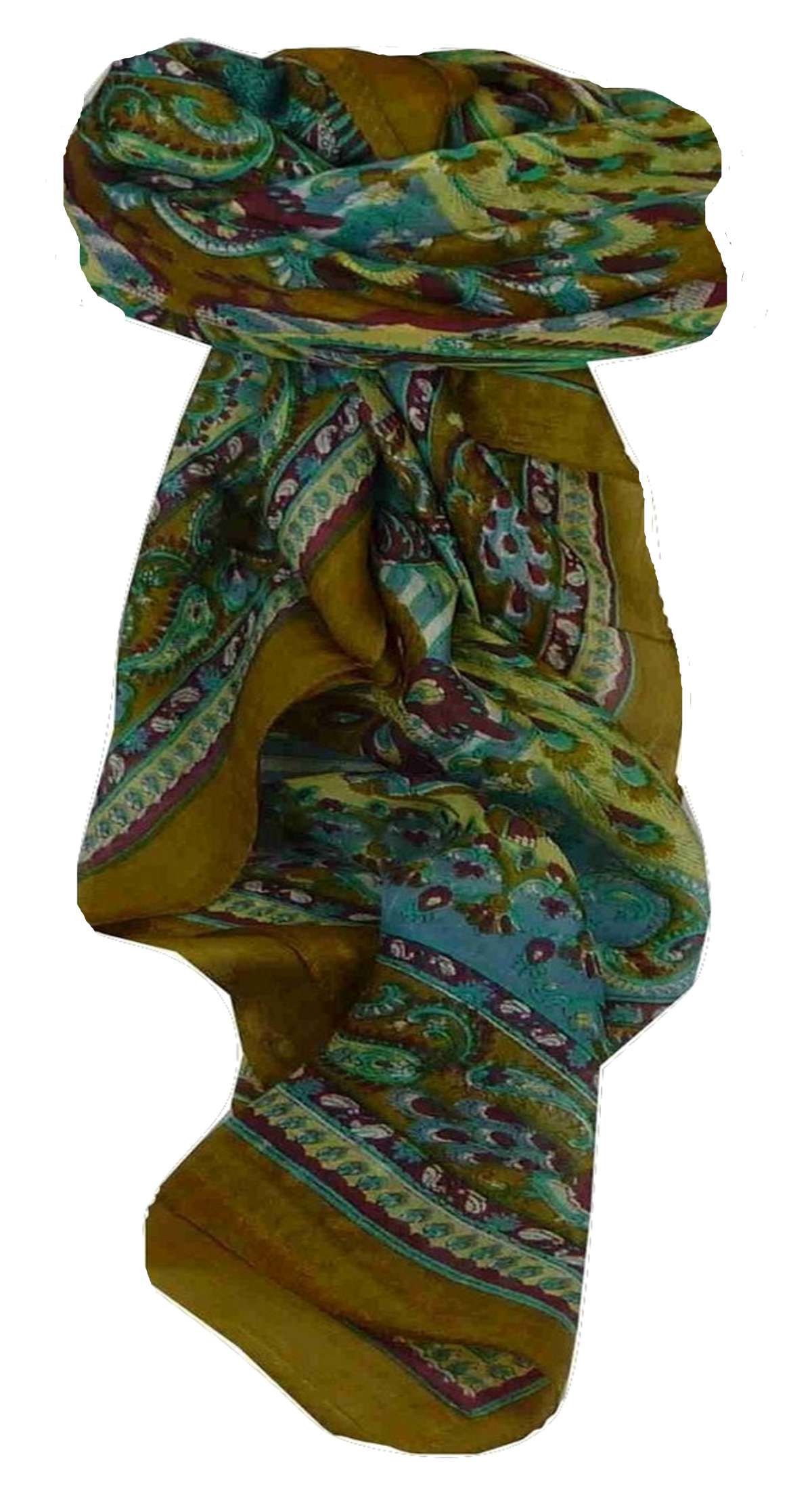 Mulberry Silk Traditional Square Scarf Dawa Caramel & Blue by Pashmina & Silk