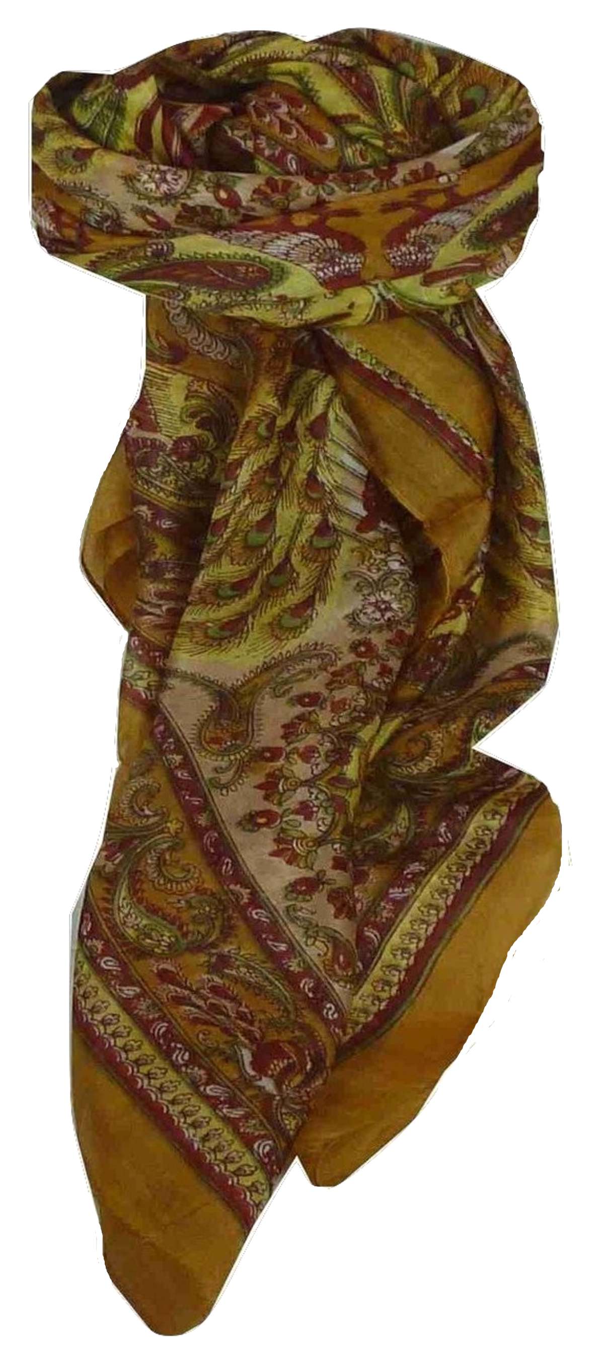 Mulberry Silk Traditional Square Scarf Dawa Caramel & Pink by Pashmina & Silk