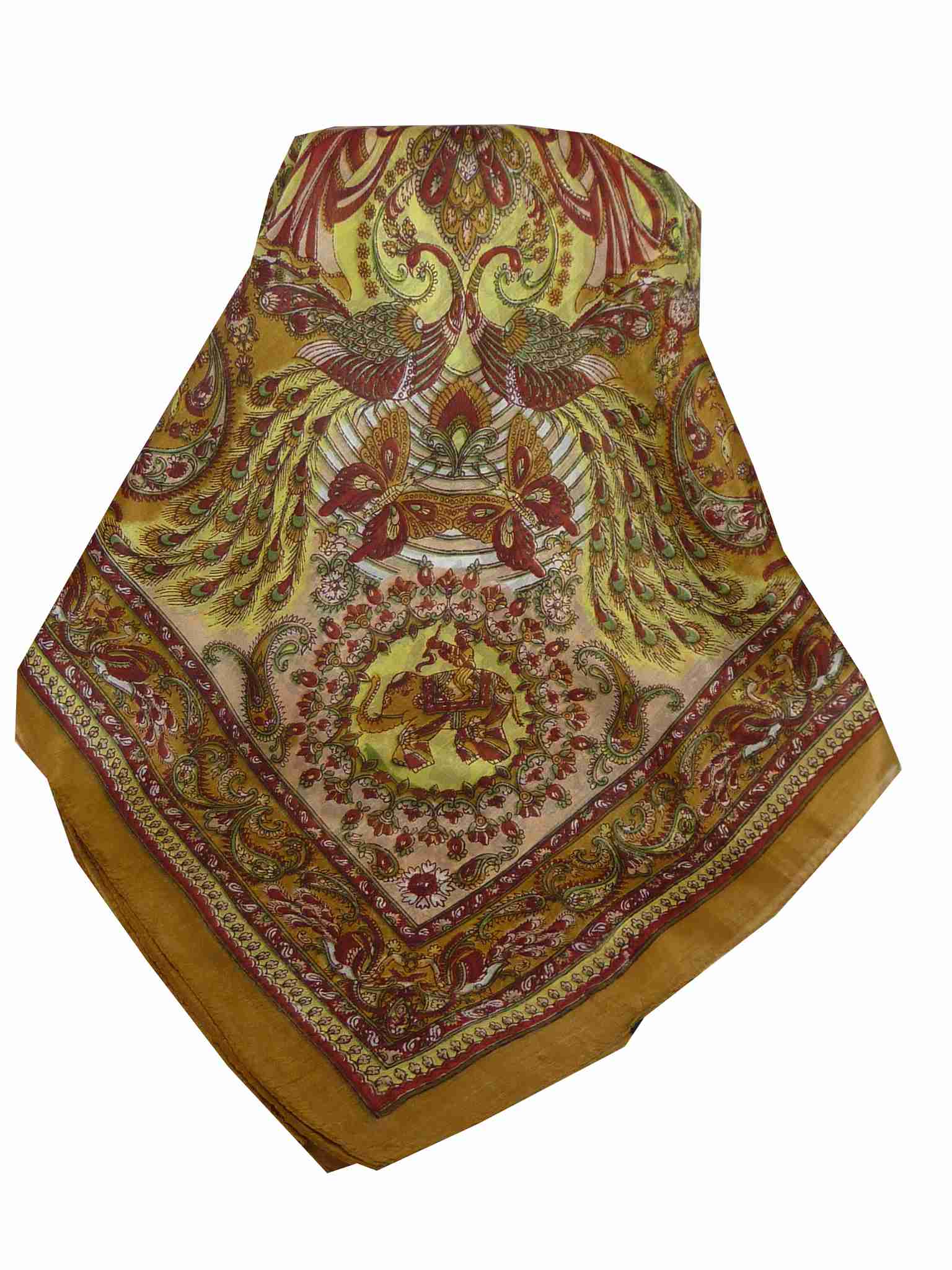 Mulberry Silk Traditional Square Scarf Dawa Caramel & Pink by Pashmina & Silk