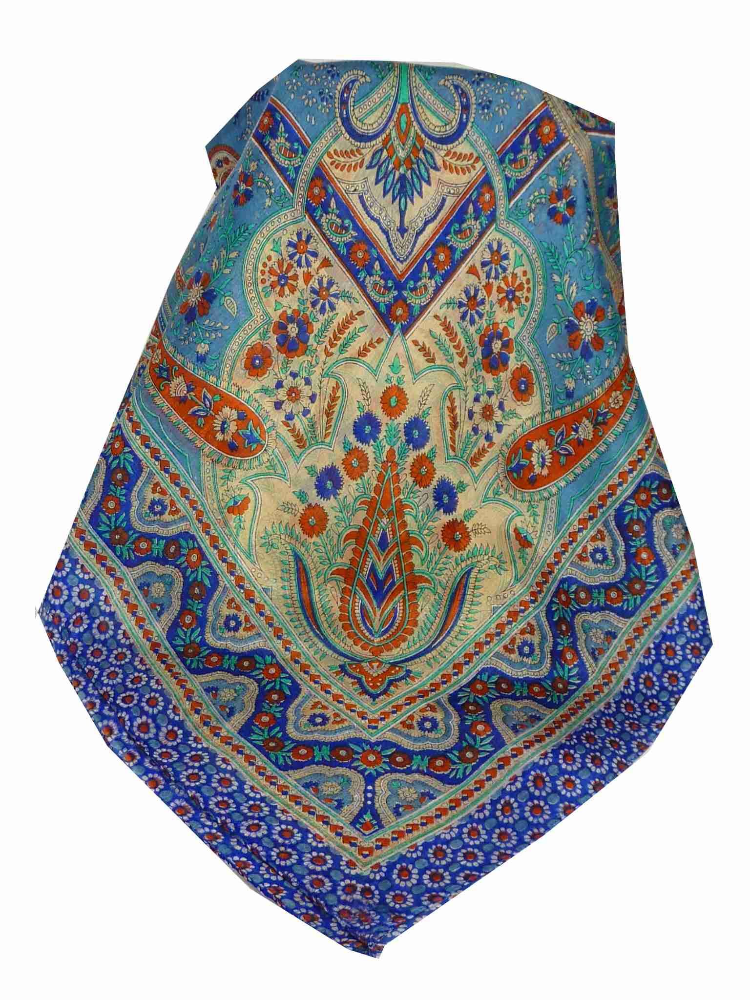 Tradizionale Sciarpa Quadrata di Seta Ami Blue & Terracotta di Pashmina & Silk