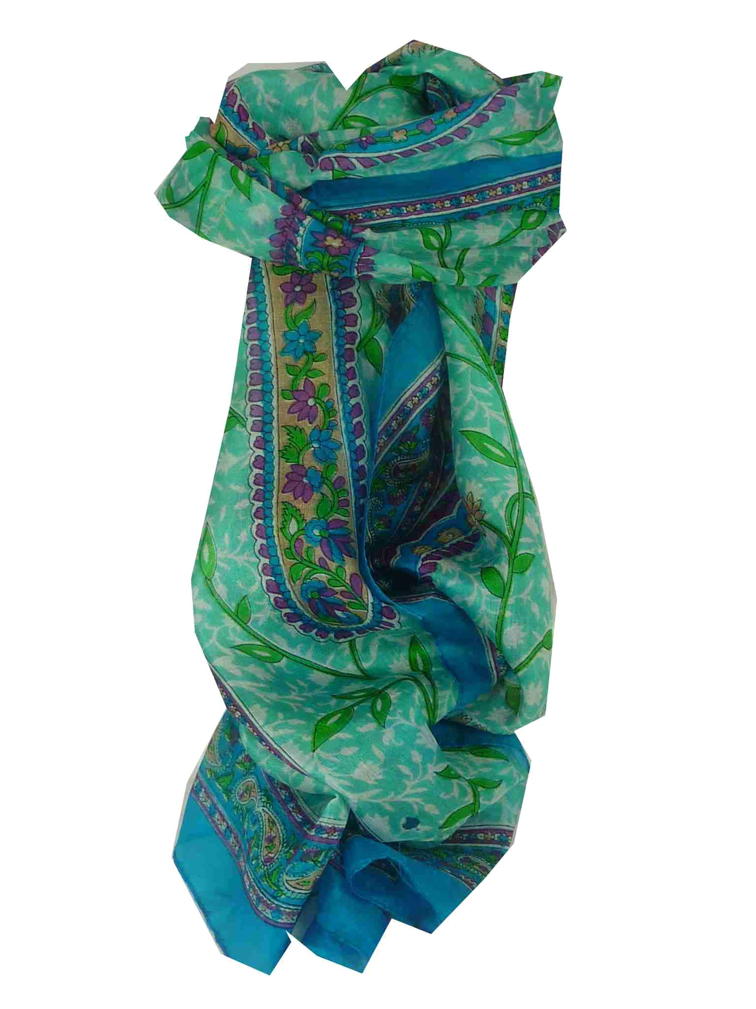 Tradizionale Sciarpa Longa di Seta Sonja Aquamarine di Pashmina & Silk