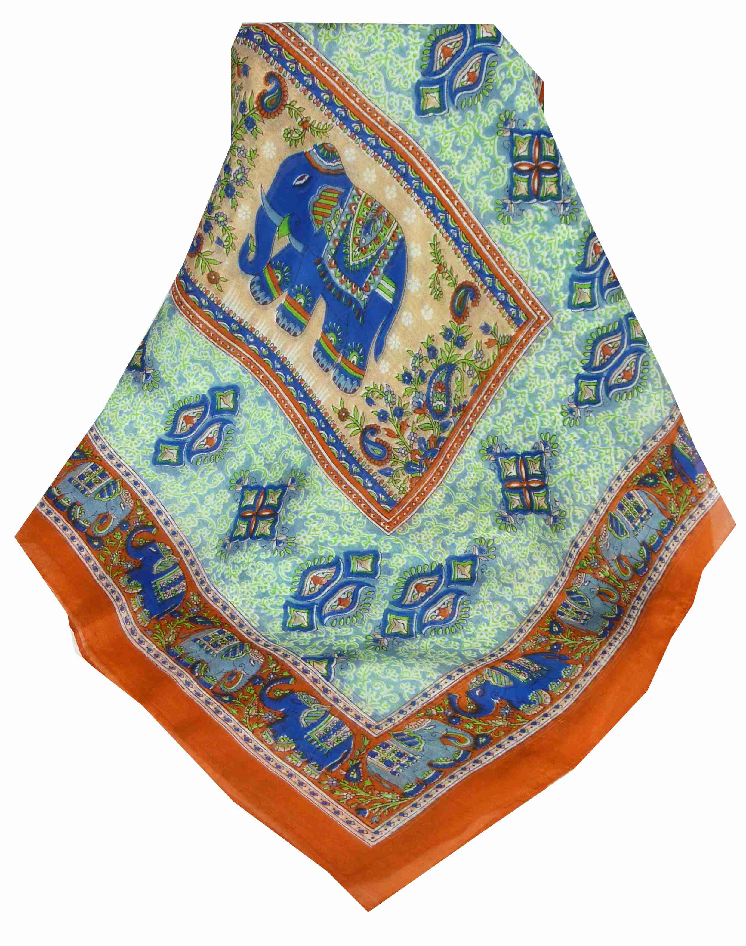 Mulberry Silk Traditional Long Scarf Rei Copper & Blue by Pashmina & Silk