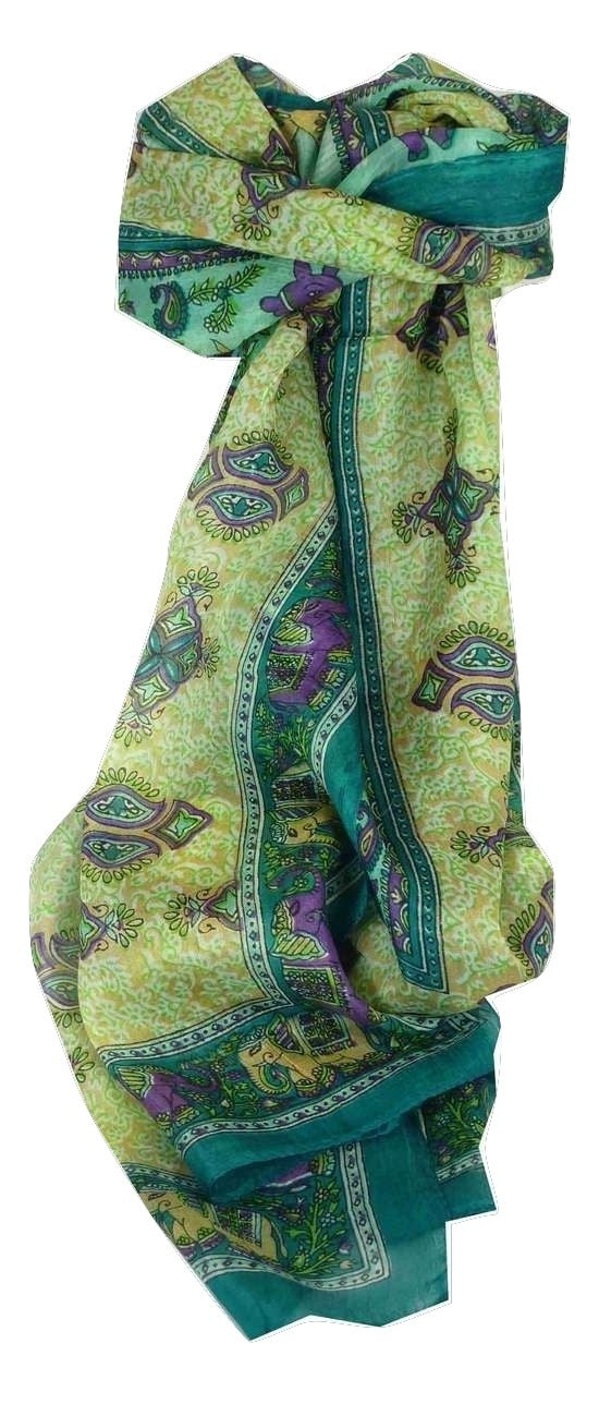 Mulberry Silk Traditional Long Scarf Rei Teal by Pashmina & Silk