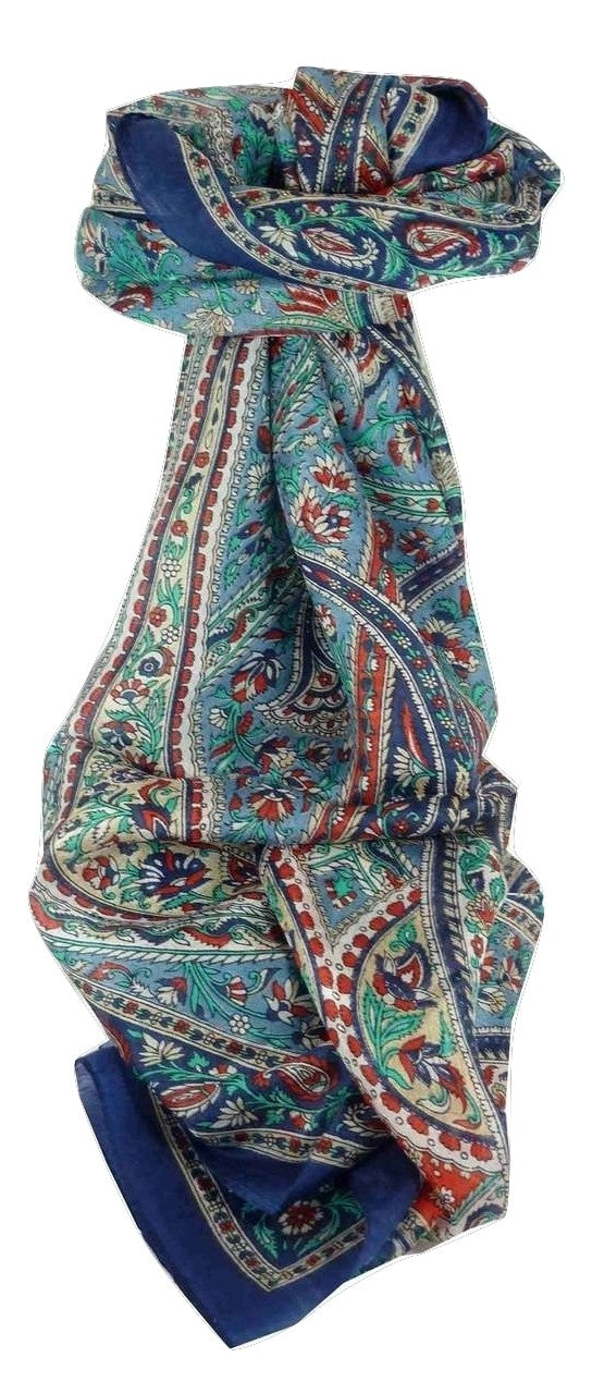 Mulberry Silk Traditional Long Scarf Riya Blue by Pashmina & Silk