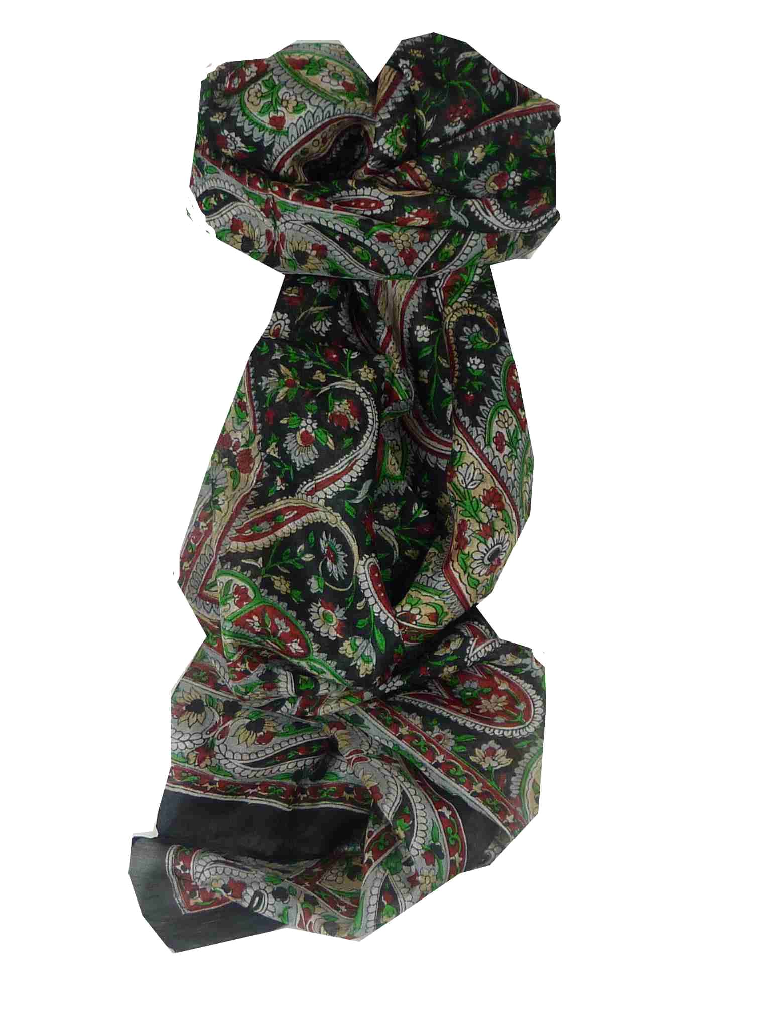 Mulberry Silk Traditional Long Scarf Palai Black by Pashmina & Silk