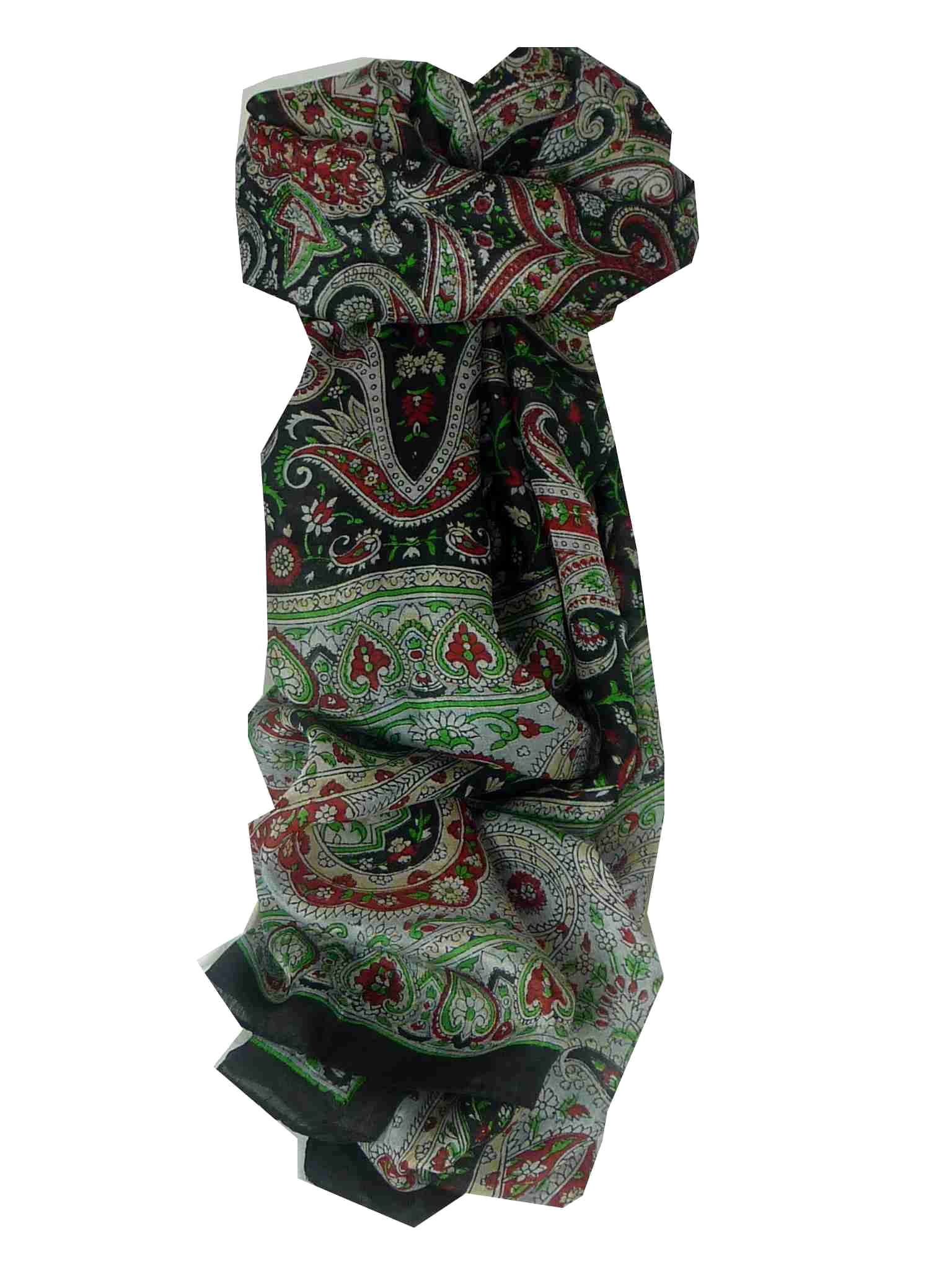 Mulberry Silk Traditional Long Scarf Raxaul Black by Pashmina & Silk