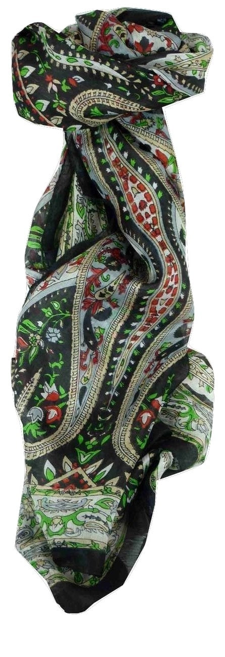 Mulberry Silk Traditional Long Scarf Ikna Black by Pashmina & Silk