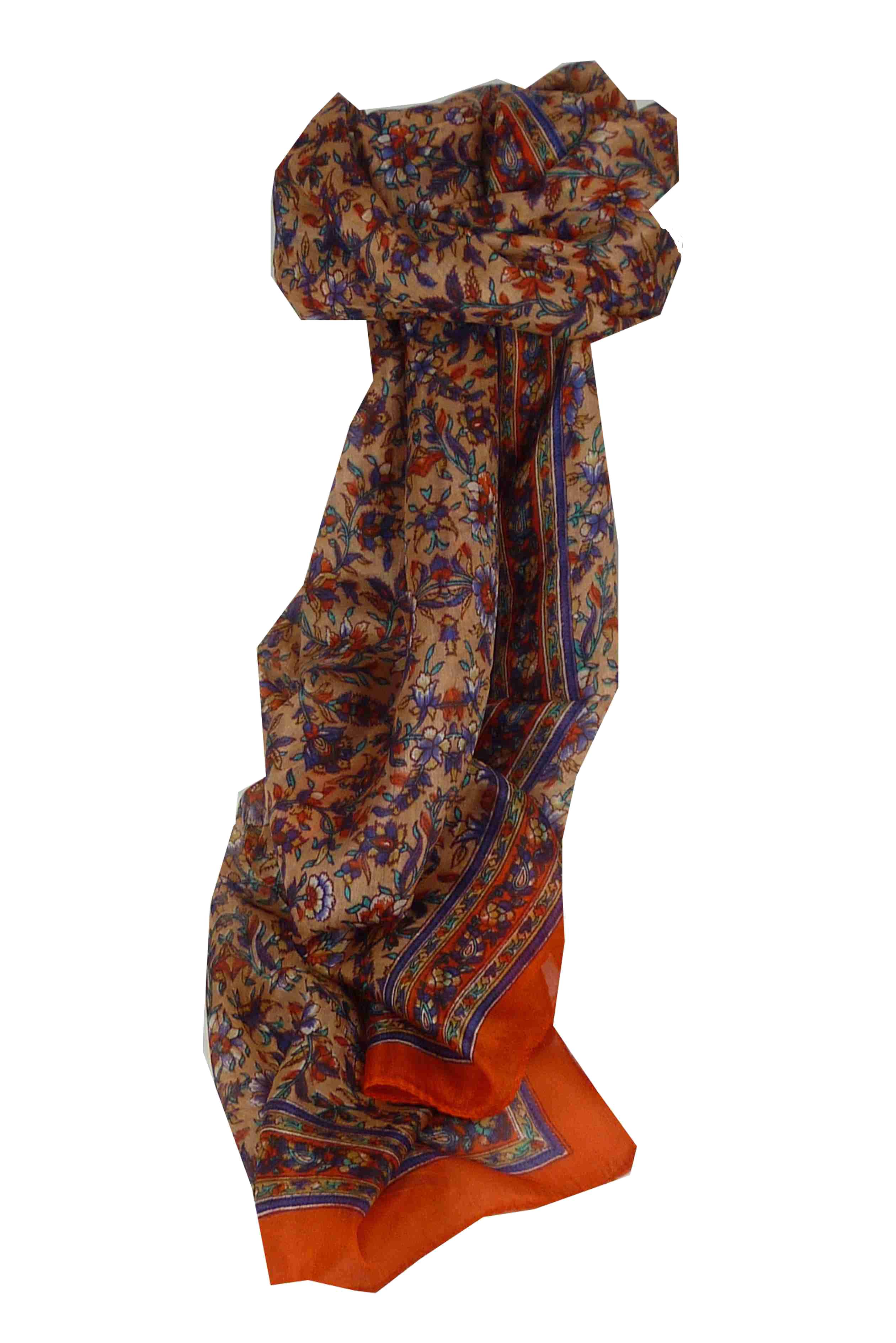 Tradizionale Sciarpa Longa di Seta Eyma Tangerine & Blue di Pashmina & Silk