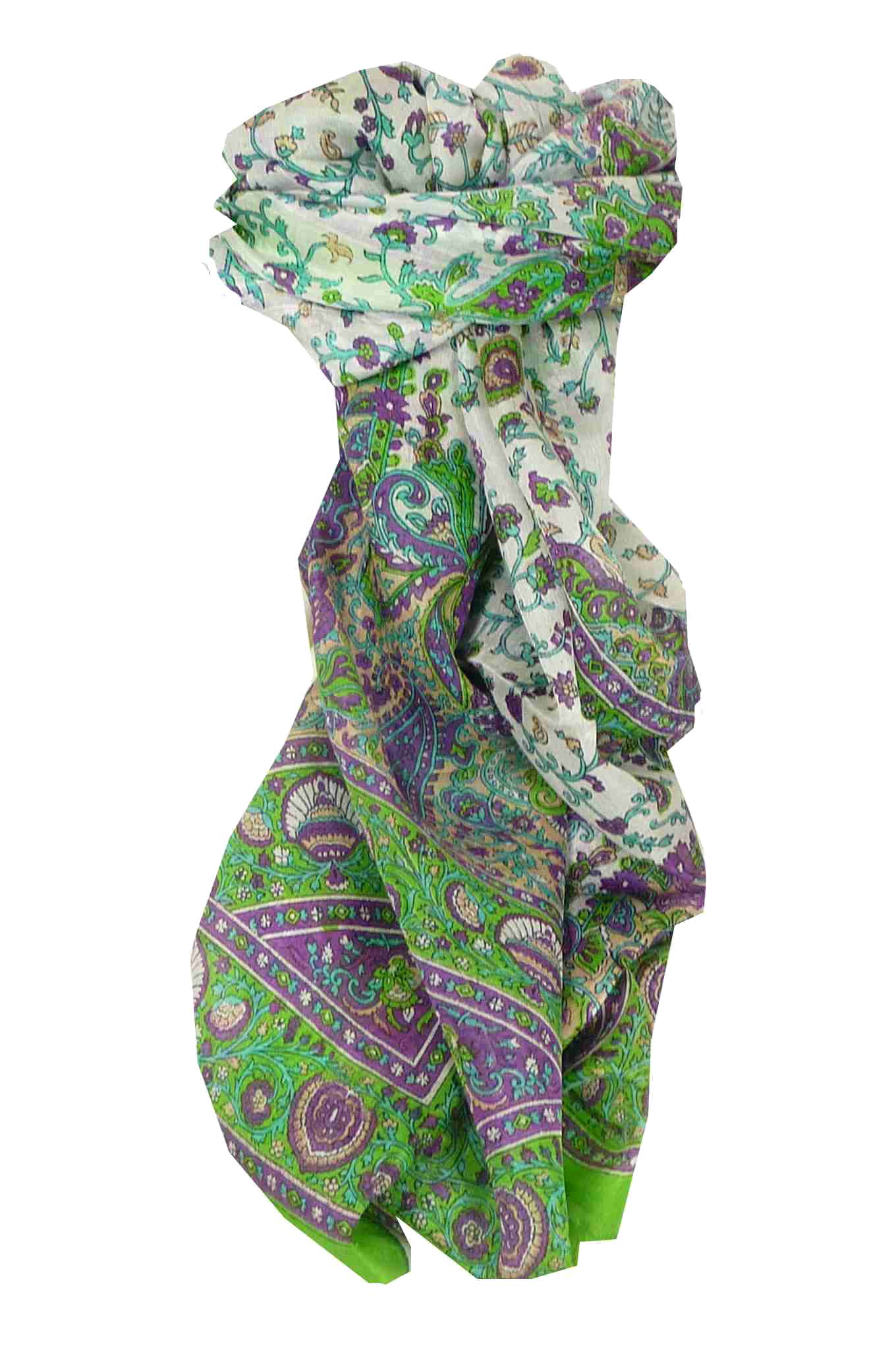 Tradizionale Sciarpa Longa di Seta Tapti Citron Vert di Pashmina & Silk