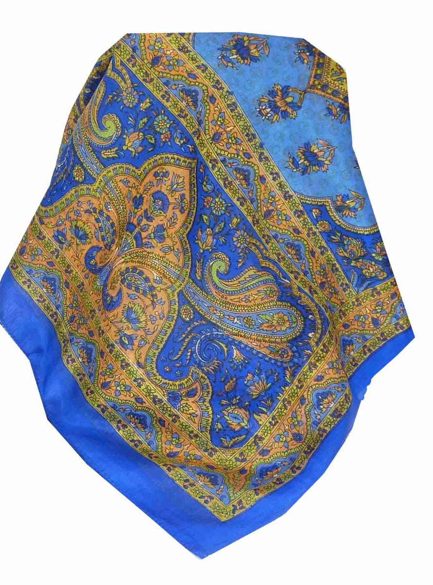 Mulberry Silk Traditional Long Scarf Kali Blue by Pashmina & Silk