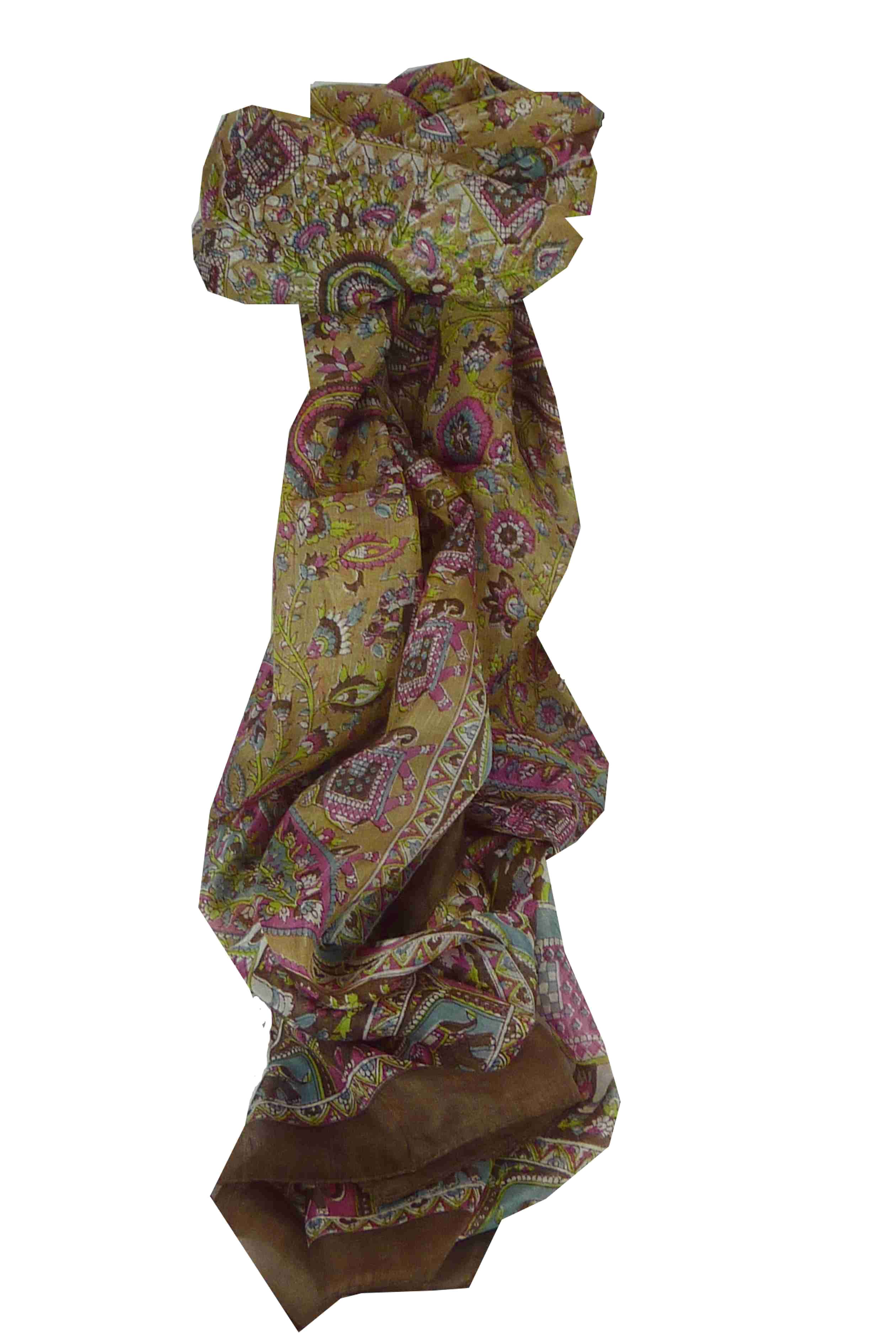 Mulberry Silk Traditional Long Scarf Baira Caramel by Pashmina & Silk