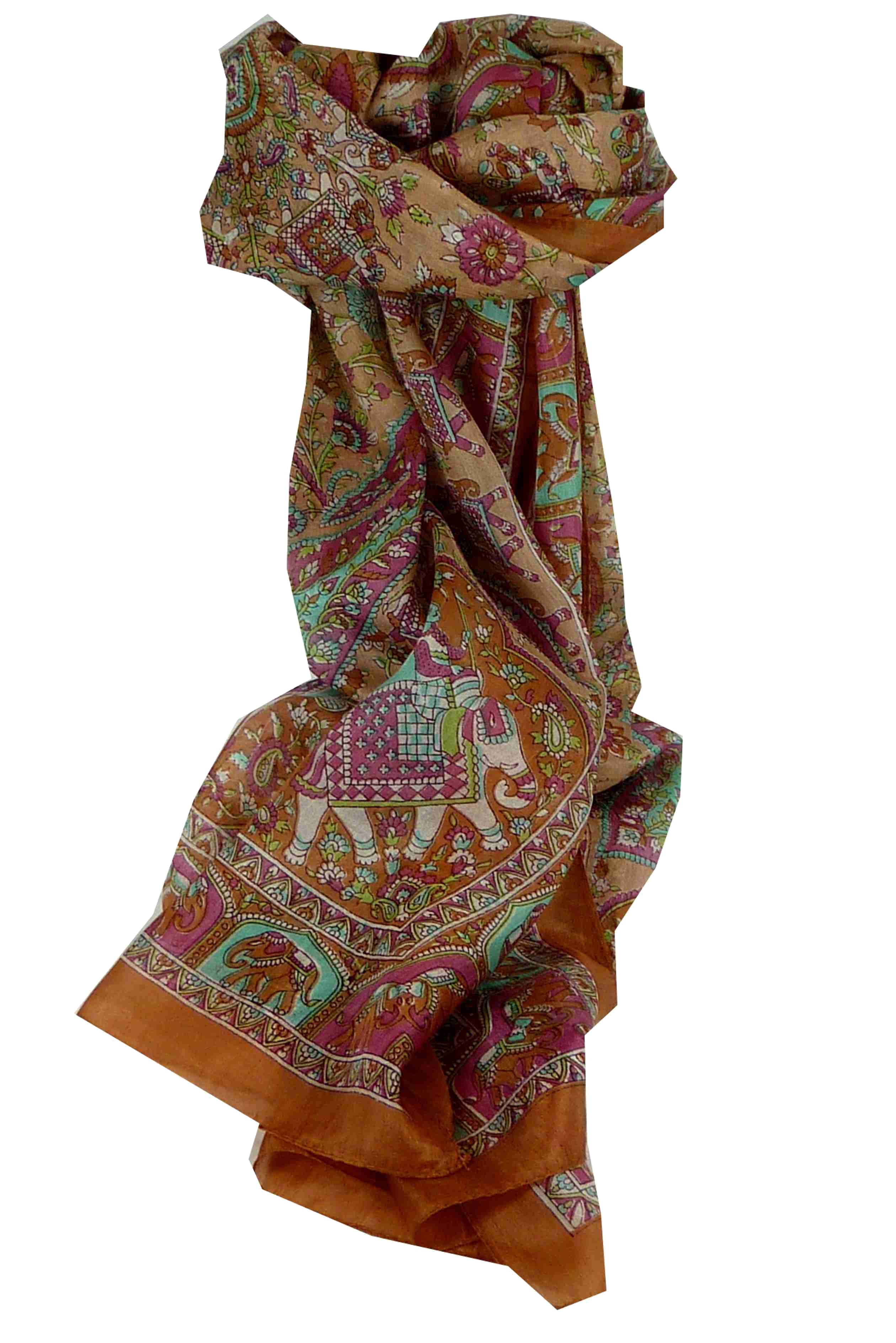 Mulberry Silk Traditional Long Scarf Baira Chestnut by Pashmina & Silk
