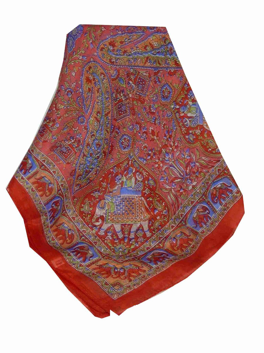 Mulberry Silk Traditional Long Scarf Baira Red by Pashmina & Silk