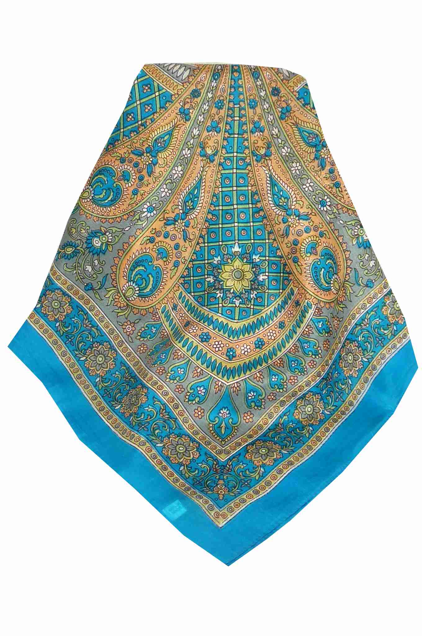 Mulberry Silk Traditional Square Scarf Vaan Aquamarine by Pashmina & Silk