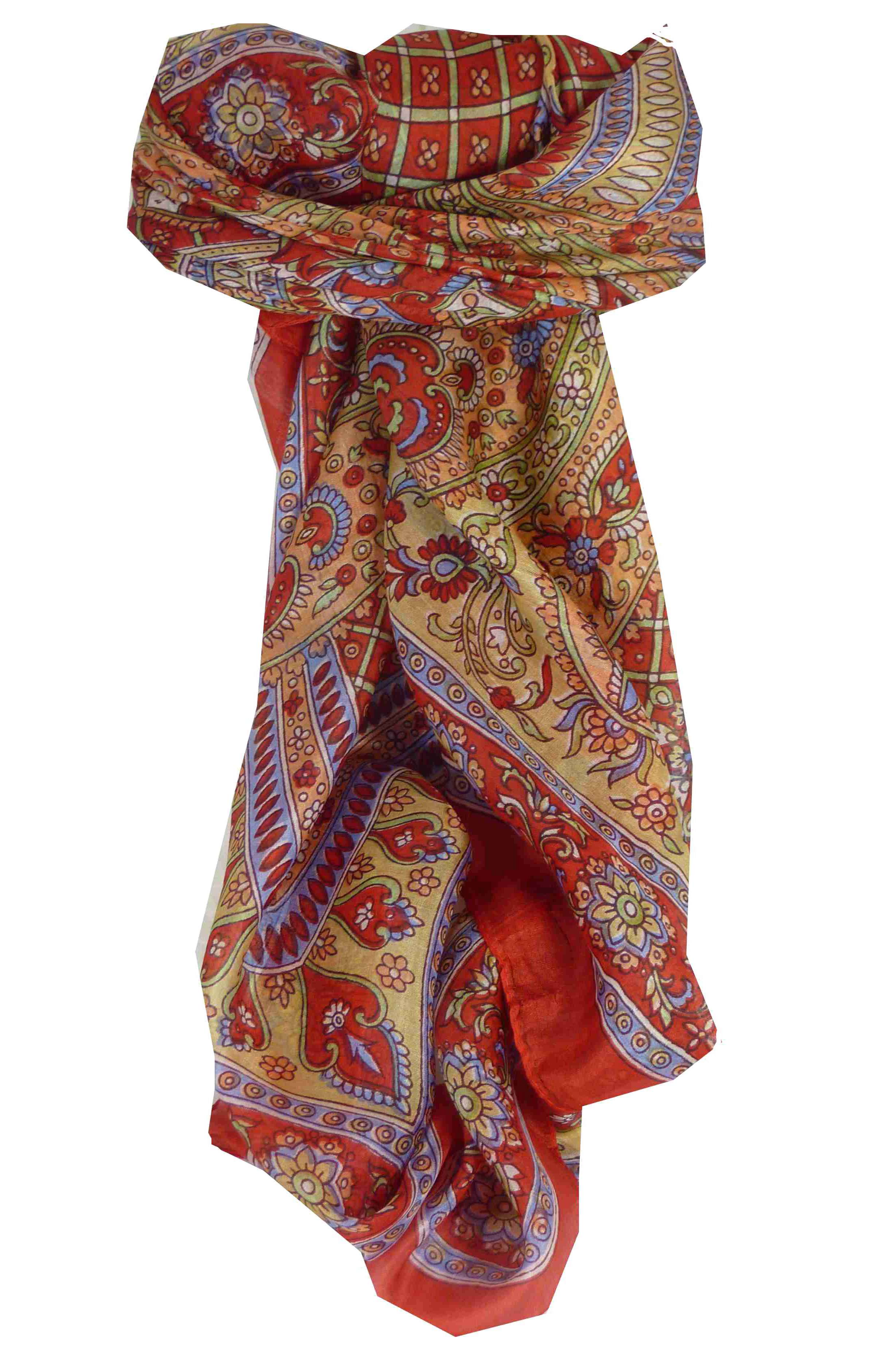 Mulberry Silk Traditional Square Scarf Vaan Red by Pashmina & Silk